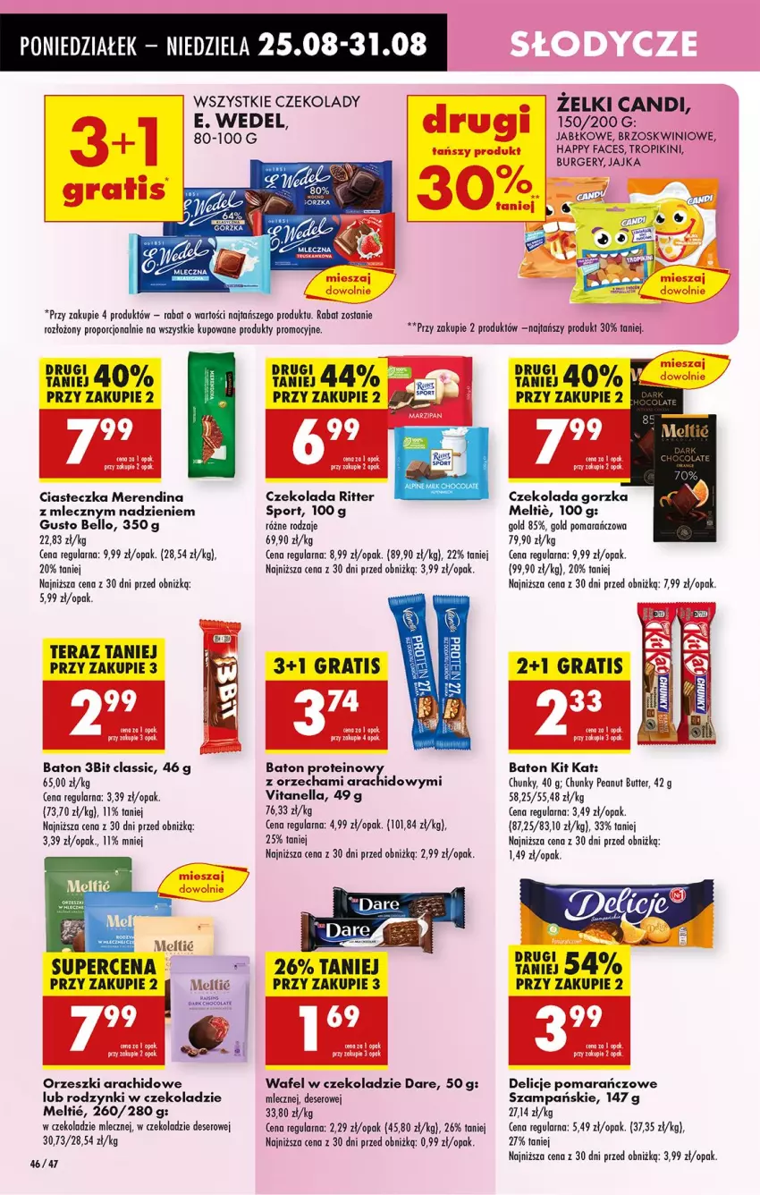 Gazetka promocyjna Biedronka - Od Poniedziałku - ważna 25.08 do 30.08.2025 - strona 58 - produkty: Baton, Bell, Burger, Czekolada, Czekolada gorzka, Delicje, Deser, E. Wedel, Fa, Gra, Kit Kat, Orzeszki, Por, Rodzynki, Ser, Sport, Tera