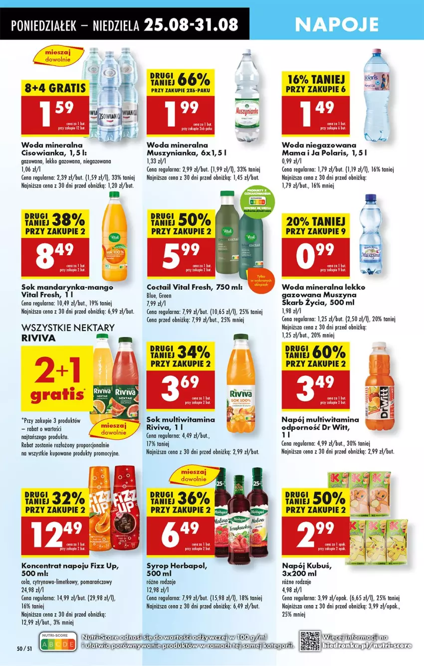 Gazetka promocyjna Biedronka - Od Poniedziałku - ważna 25.08 do 30.08.2025 - strona 64 - produkty: Cisowianka, Dell, Fa, Gra, Herbapol, Mango, Mus, Muszynianka, Napój, Napoje, Nektar, Por, Rama, Sok, Syrop, Szyna, Woda, Woda mineralna, Woda niegazowana
