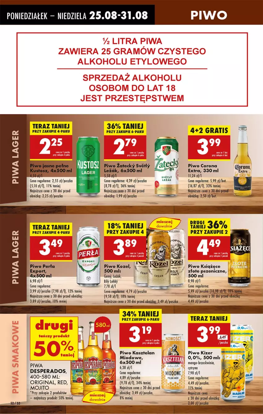 Gazetka promocyjna Biedronka - Od Poniedziałku - ważna 25.08 do 30.08.2025 - strona 68 - produkty: Corona Extra, Desperados, Fa, Gin, Gra, Kasztelan, Kozel, Książęce, Mango, Miód, Perła, Piwa, Piwo, Por, Tera