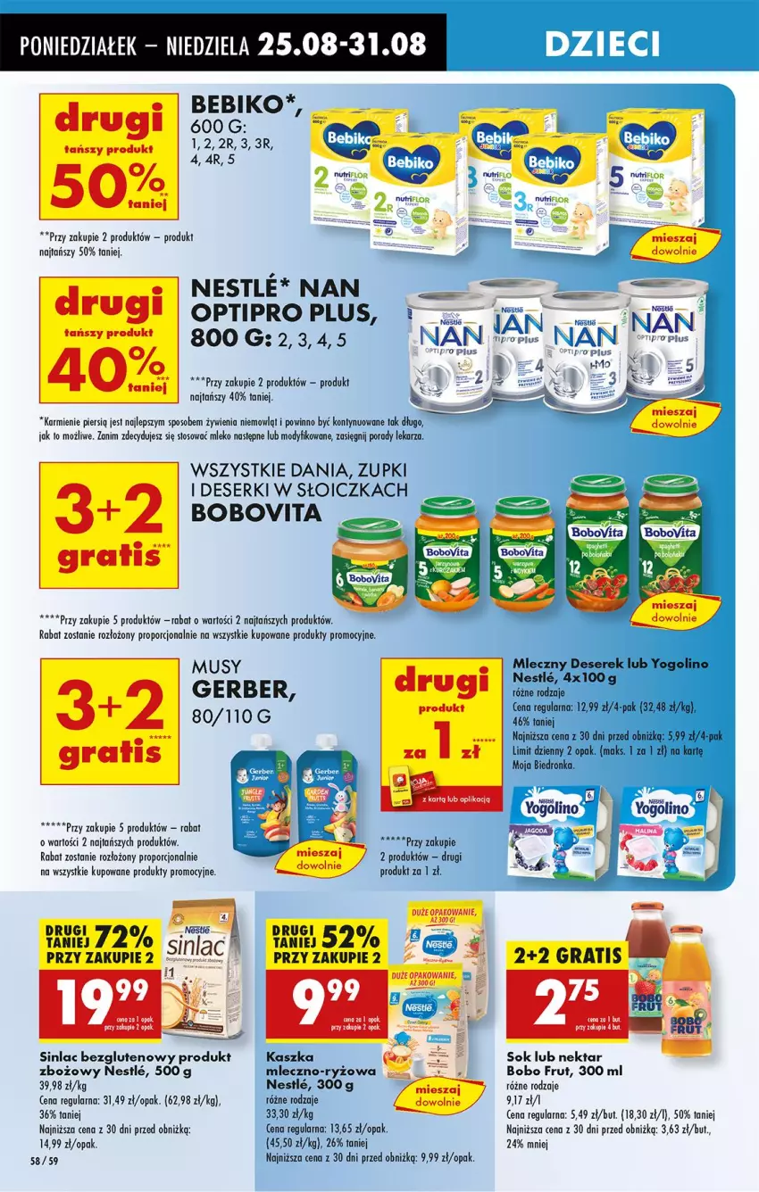 Gazetka promocyjna Biedronka - Od Poniedziałku - ważna 25.08 do 30.08.2025 - strona 70 - produkty: Bebiko, BoboVita, Deser, Gerber, Gra, Karmi, Leon, Mleko, NAN Optipro, Nektar, O nas, Por, Ryż, Ser, Serek, Sinlac, Sok