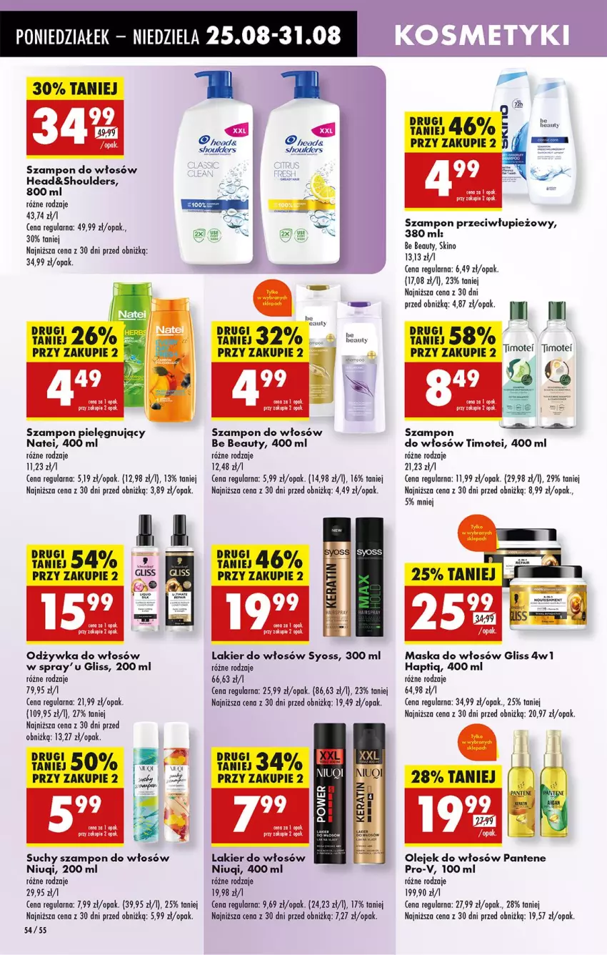 Gazetka promocyjna Biedronka - Od Poniedziałku - ważna 25.08 do 30.08.2025 - strona 72 - produkty: Be Be, Lakier, Lakier do włosów, Maska, Maska do włosów, Niuqi, Odżywka, Olej, Pantene, Suchy szampon, Syoss, Szampon