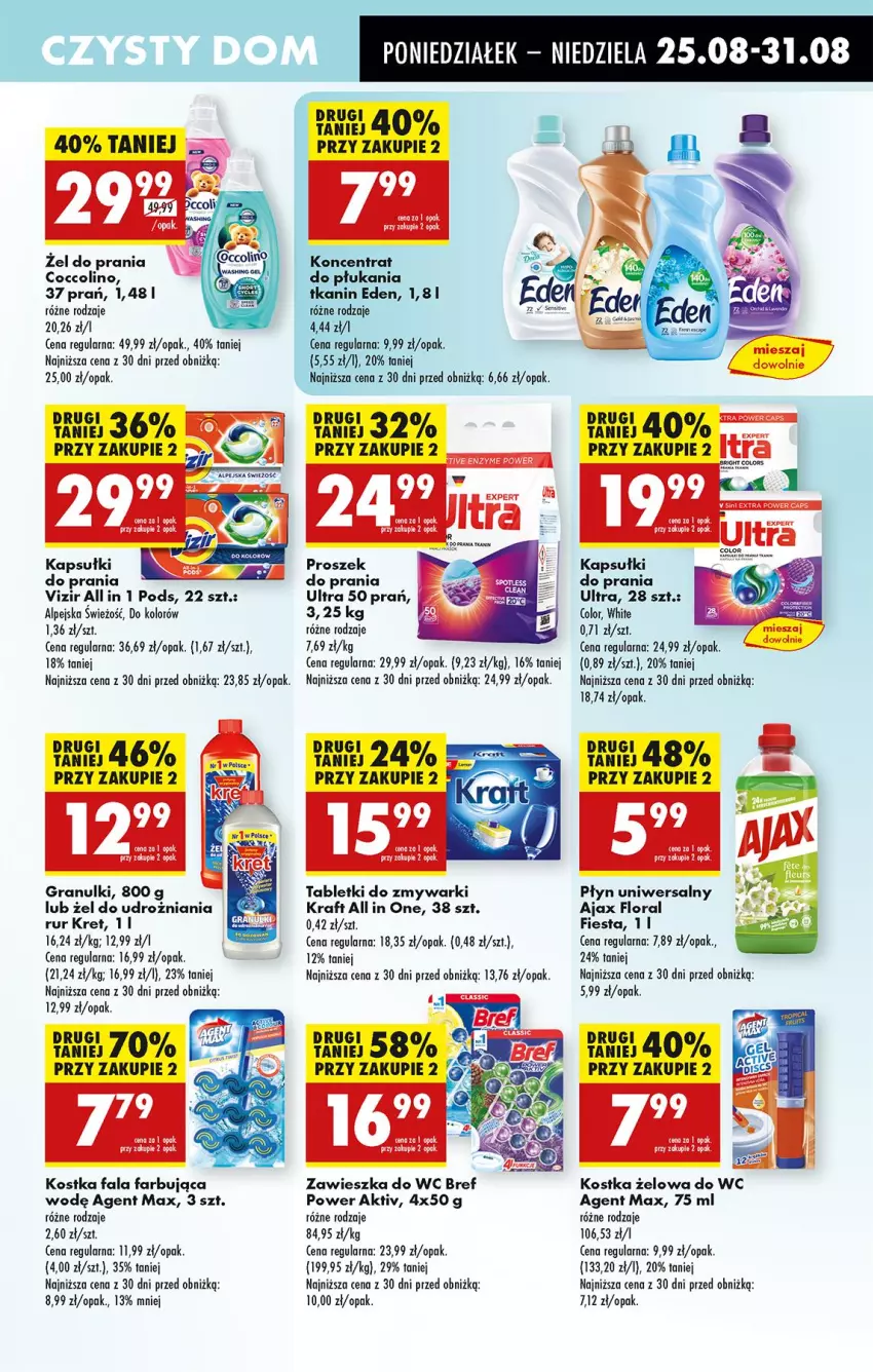 Gazetka promocyjna Biedronka - Od Poniedziałku - ważna 25.08 do 30.08.2025 - strona 79 - produkty: Ajax, Bref, Coccolino, Fa, Flora, Gra, Kapsułki do prania, Kret, Por, Proszek do prania, Tablet, Tabletki do zmywarki, Vizir, Zawieszka do wc, Zmywarki