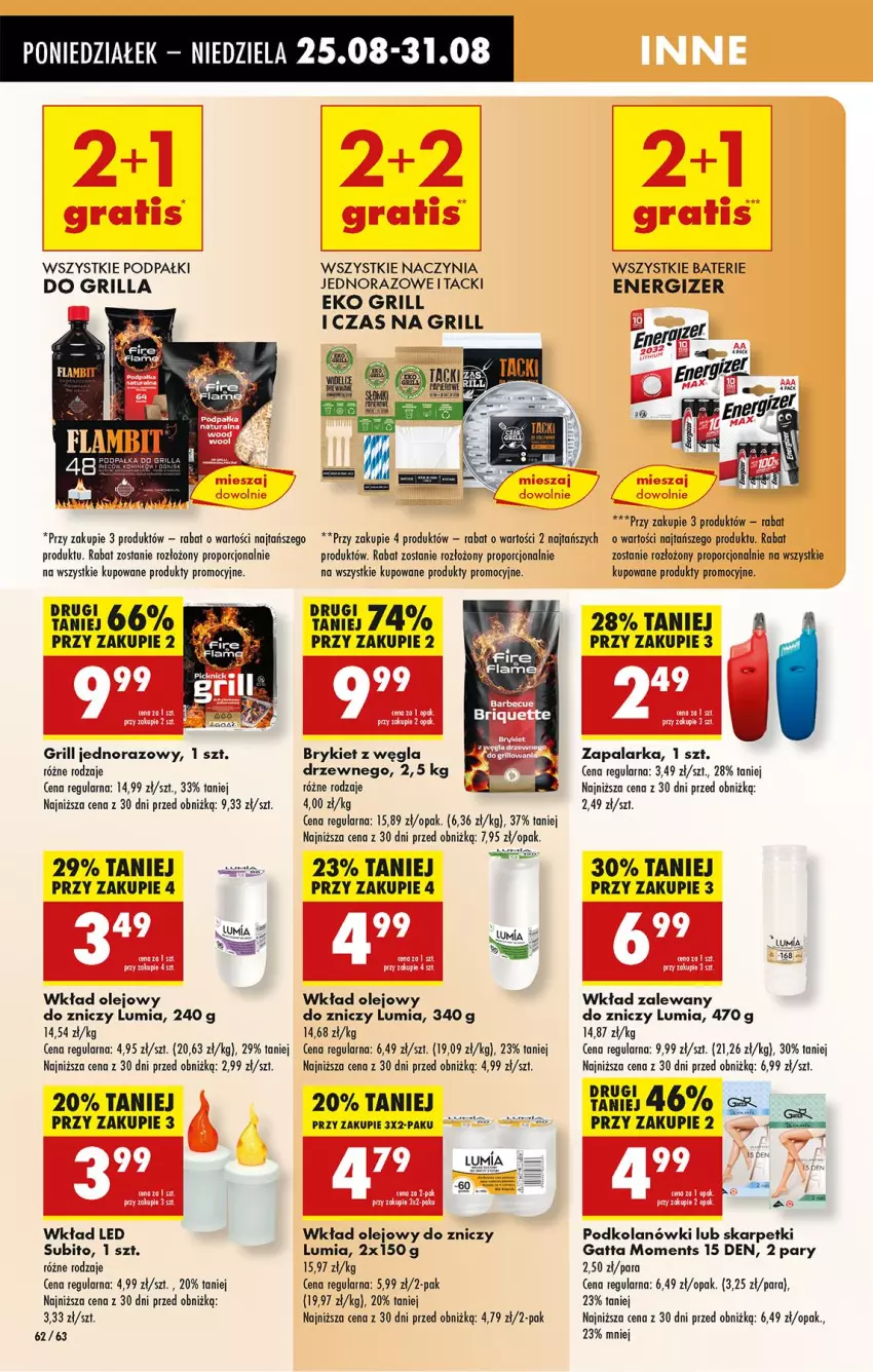 Gazetka promocyjna Biedronka - Od Poniedziałku - ważna 25.08 do 30.08.2025 - strona 80 - produkty: Energizer, Gatta, Grill, Karp, Moments, Olej, Por, Skarpetki, Wkład olejowy, Zapalarka, Znicz