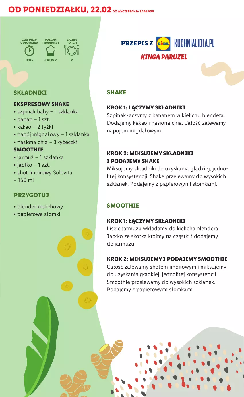 Gazetka promocyjna Lidl - TYDZIEŃ BIOHATERSKI - ważna 22.02 do 27.02.2021 - strona 21 - produkty: Blender, Chia, Imbir, Jarmuż, Kakao, Napój, Napoje, Papier, Por, Smoothie, Sok, Szklanka, Szpinak