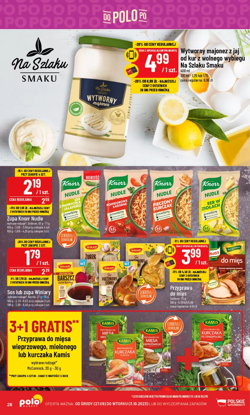 Gazetka promocyjna PoloMarket - Gazetka pomocyjna - ważna 27.09 do 03.10.2023 - strona 28 - produkty: Kamis, Knorr, Kurczak, Majonez, Piec, Zupa