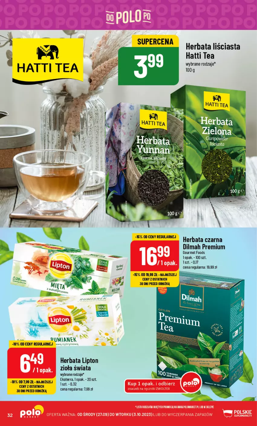 Gazetka promocyjna PoloMarket - Gazetka pomocyjna - ważna 27.09 do 03.10.2023 - strona 32 - produkty: Dilmah, Herbata, Herbata czarna, Lipton