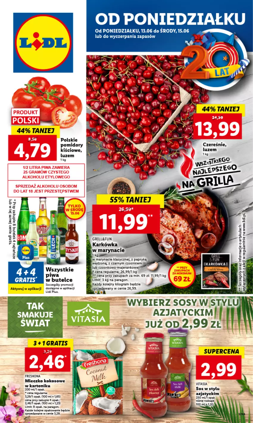 Gazetka promocyjna Lidl - GAZETKA - ważna 13.06 do 15.06.2022 - strona 1 - produkty: Gra, Grill, Kokos, Mleczko, Olej, Pomidory, Sos, Tonik