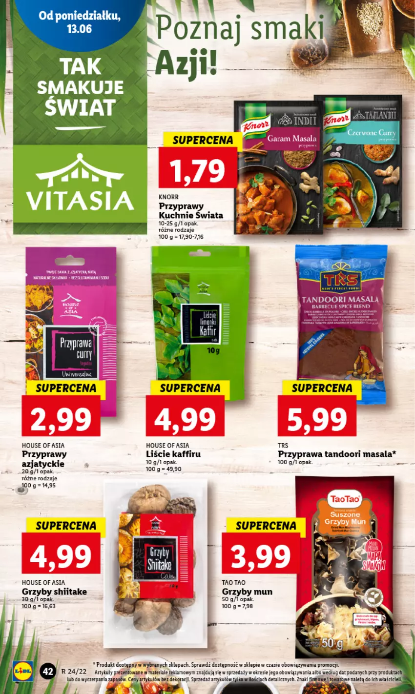 Gazetka promocyjna Lidl - GAZETKA - ważna 13.06 do 15.06.2022 - strona 42 - produkty: Grzyby, Grzyby mun, Grzyby shiitake, House of Asia, Knorr, Przyprawy