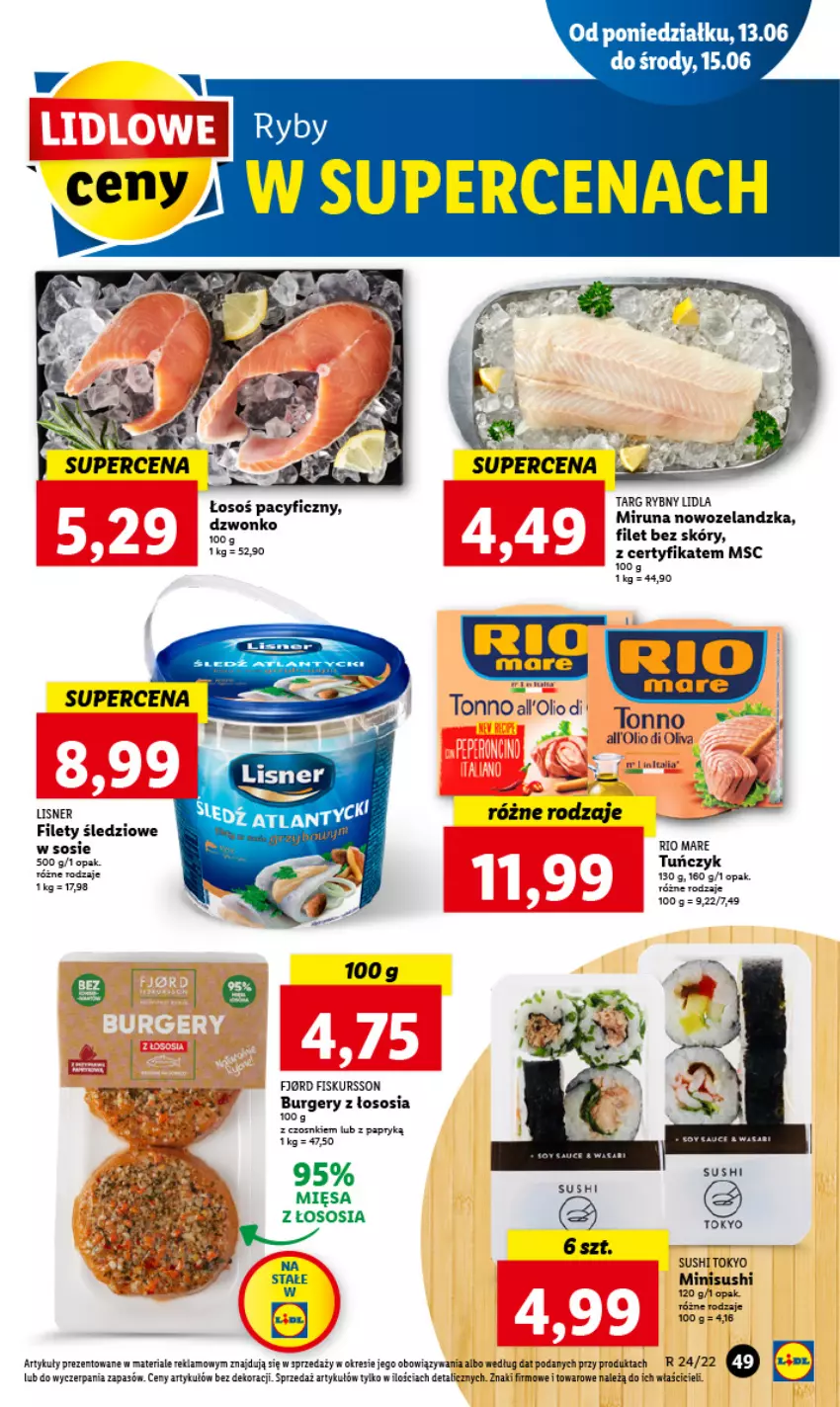 Gazetka promocyjna Lidl - GAZETKA - ważna 13.06 do 15.06.2022 - strona 49 - produkty: Burger, Lisner, Miruna, Rio Mare, Sos, Sushi, Tuńczyk