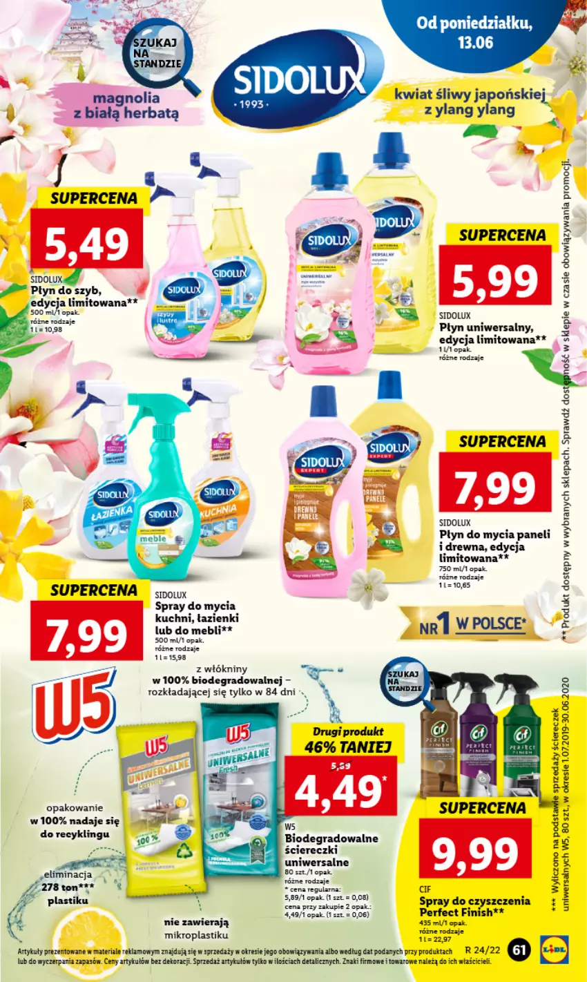 Gazetka promocyjna Lidl - GAZETKA - ważna 13.06 do 15.06.2022 - strona 61 - produkty: Cif, Finish, Gra, Płyn do mycia, Płyn do mycia paneli, Płyn do szyb, Sidolux, Spray do czyszczenia