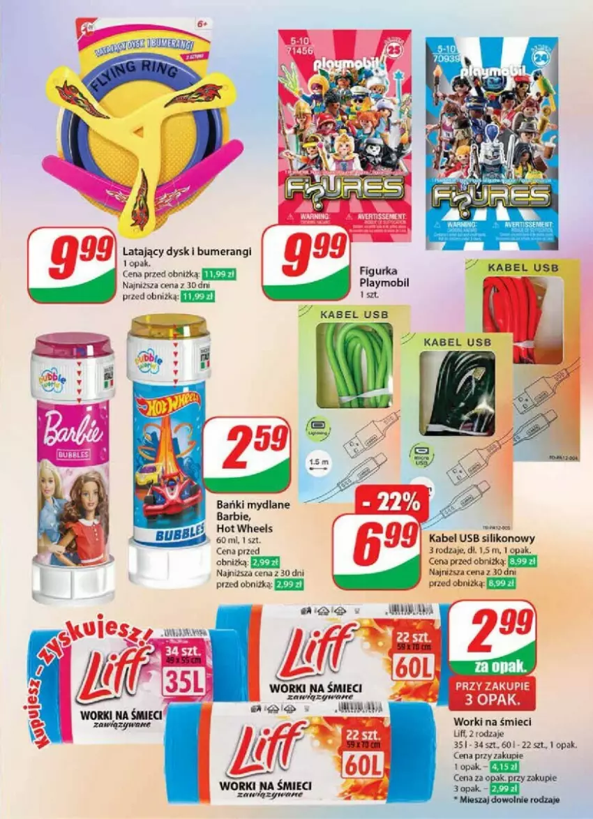 Gazetka promocyjna Dino - ważna 04.09 do 10.09.2024 - strona 49 - produkty: Barbie, Bumerang, Hot Wheels, Kabel USB, Worki na śmiec, Worki na śmieci