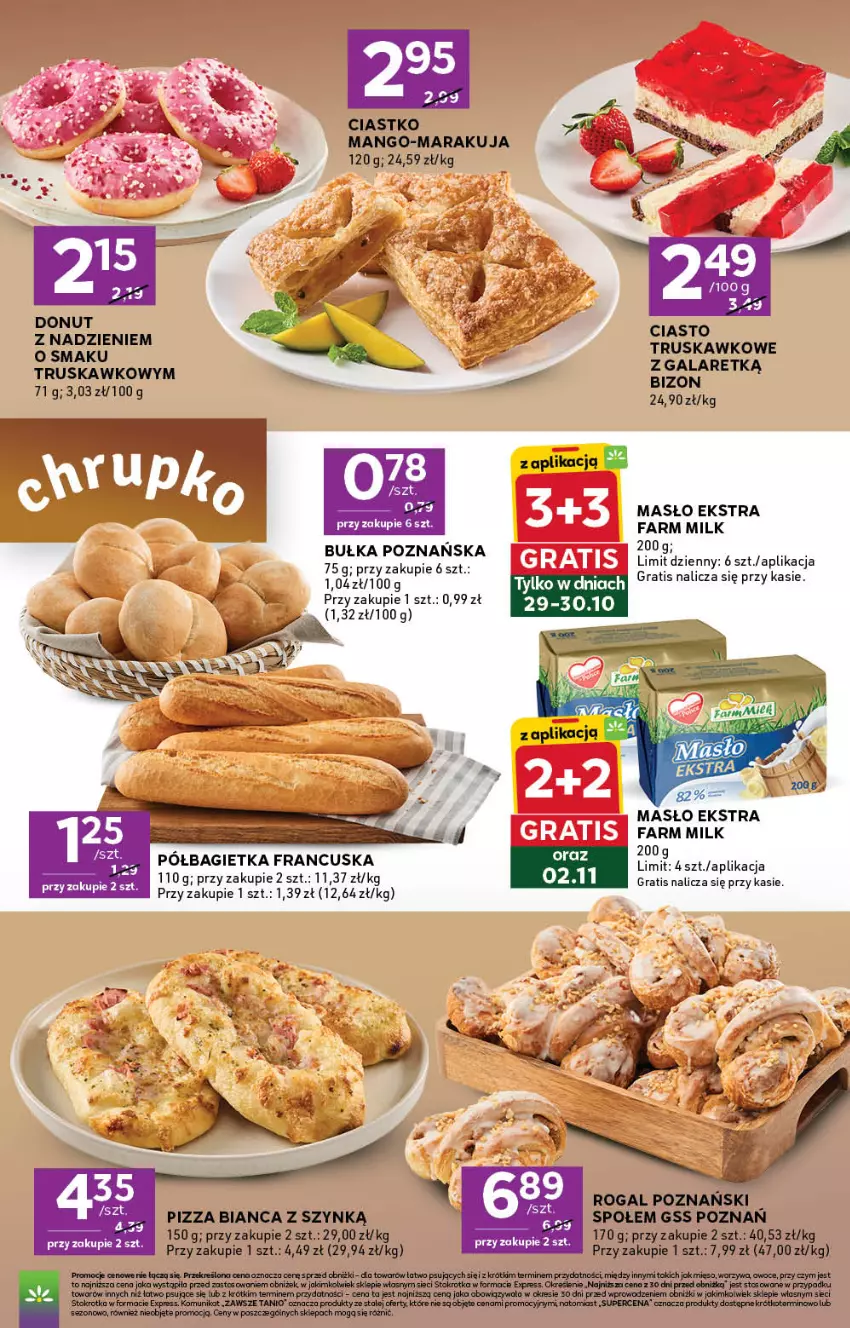 Gazetka promocyjna Stokrotka - Express - ważna 29.10 do 04.11.2026 - strona 3 - produkty: Bagietka, Bułka, Donut, Fa, Farm Milk, Gra, Mango, Masło, Pizza, Półbagietka, Rogal