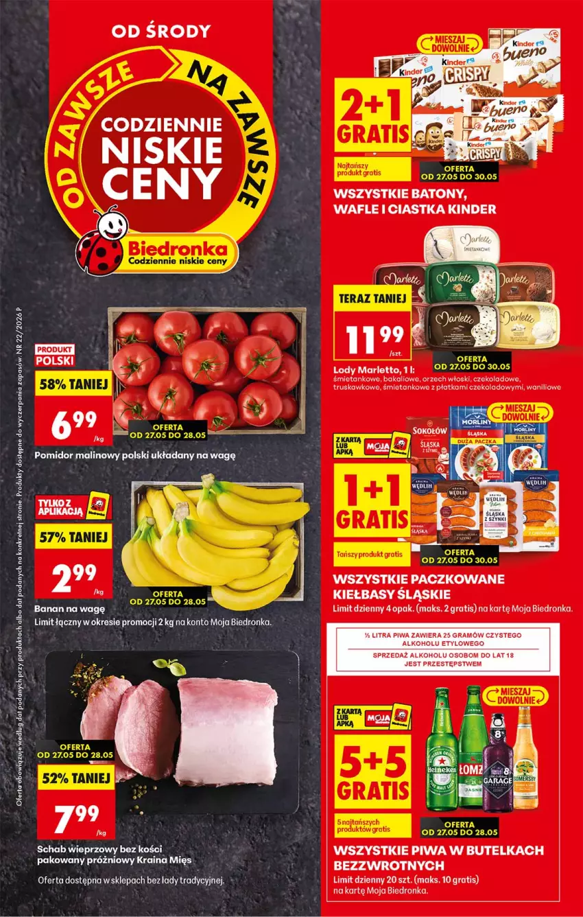 Gazetka promocyjna Biedronka - Od Środy - ważna 27.05 do 28.05.2026 - strona 1 - produkty: Baton, Ciastka, Fa, Gra, Kinder, Kret, Lody, Piwa, Wafle