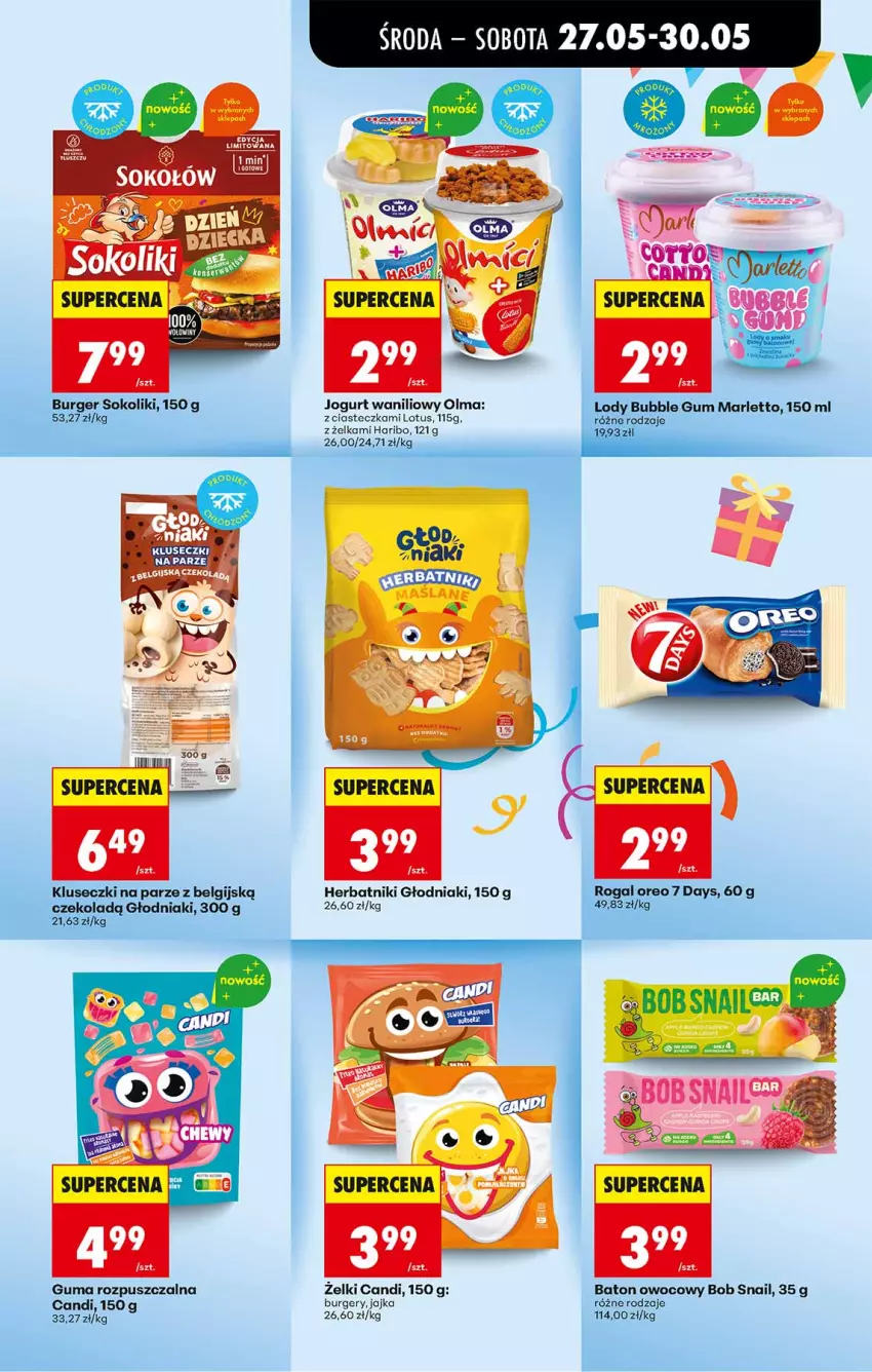 Gazetka promocyjna Biedronka - Od Środy - ważna 27.05 do 28.05.2026 - strona 13 - produkty: 7 Days, Baton, Burger, Guma rozpuszczalna, Haribo, Herbatniki, Jogurt, LG, Lody, Olma, Oreo, Rogal, Sok