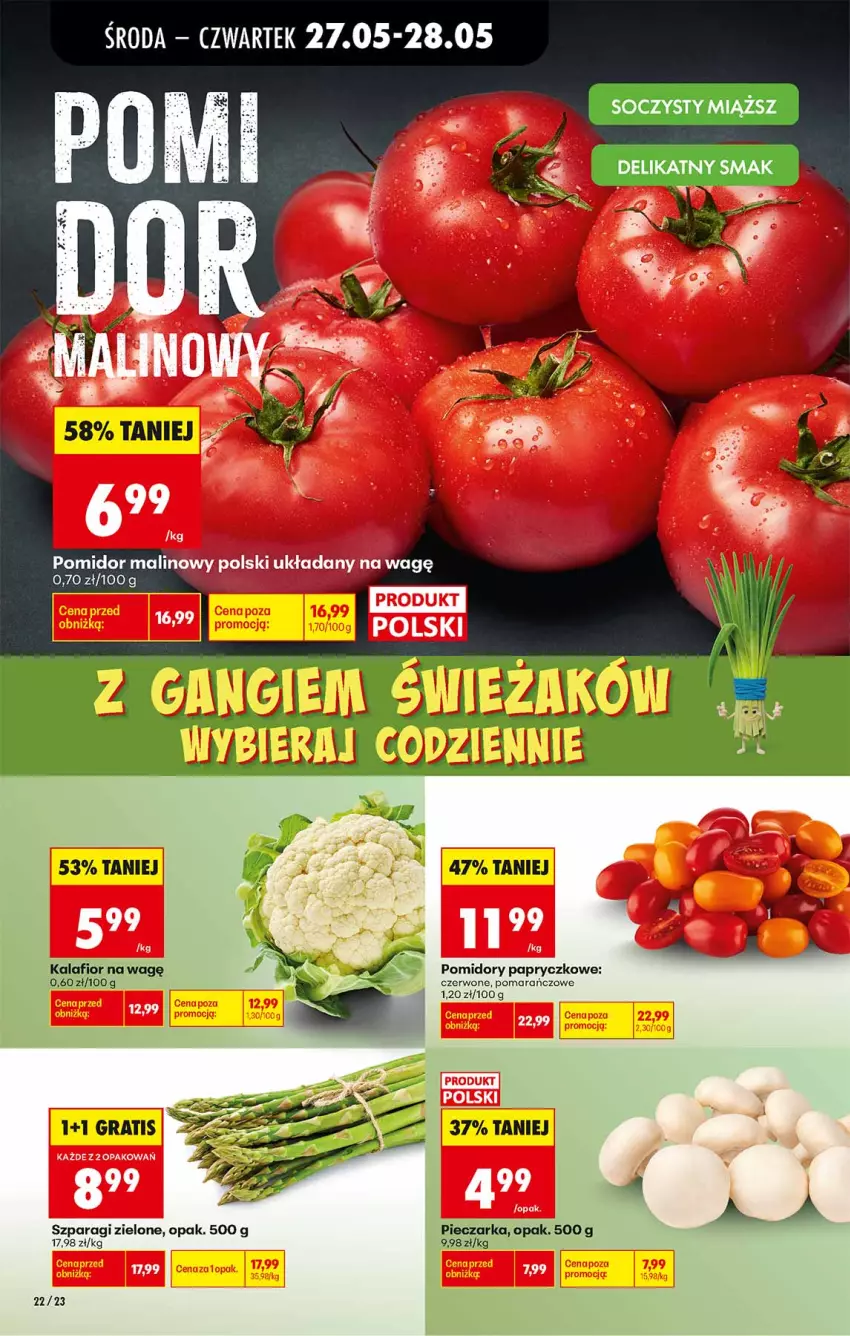 Gazetka promocyjna Biedronka - Od Środy - ważna 27.05 do 28.05.2026 - strona 22 - produkty: Gra, Kalafior, Piec, Pieczarka, Pomidor malinowy, Pomidory
