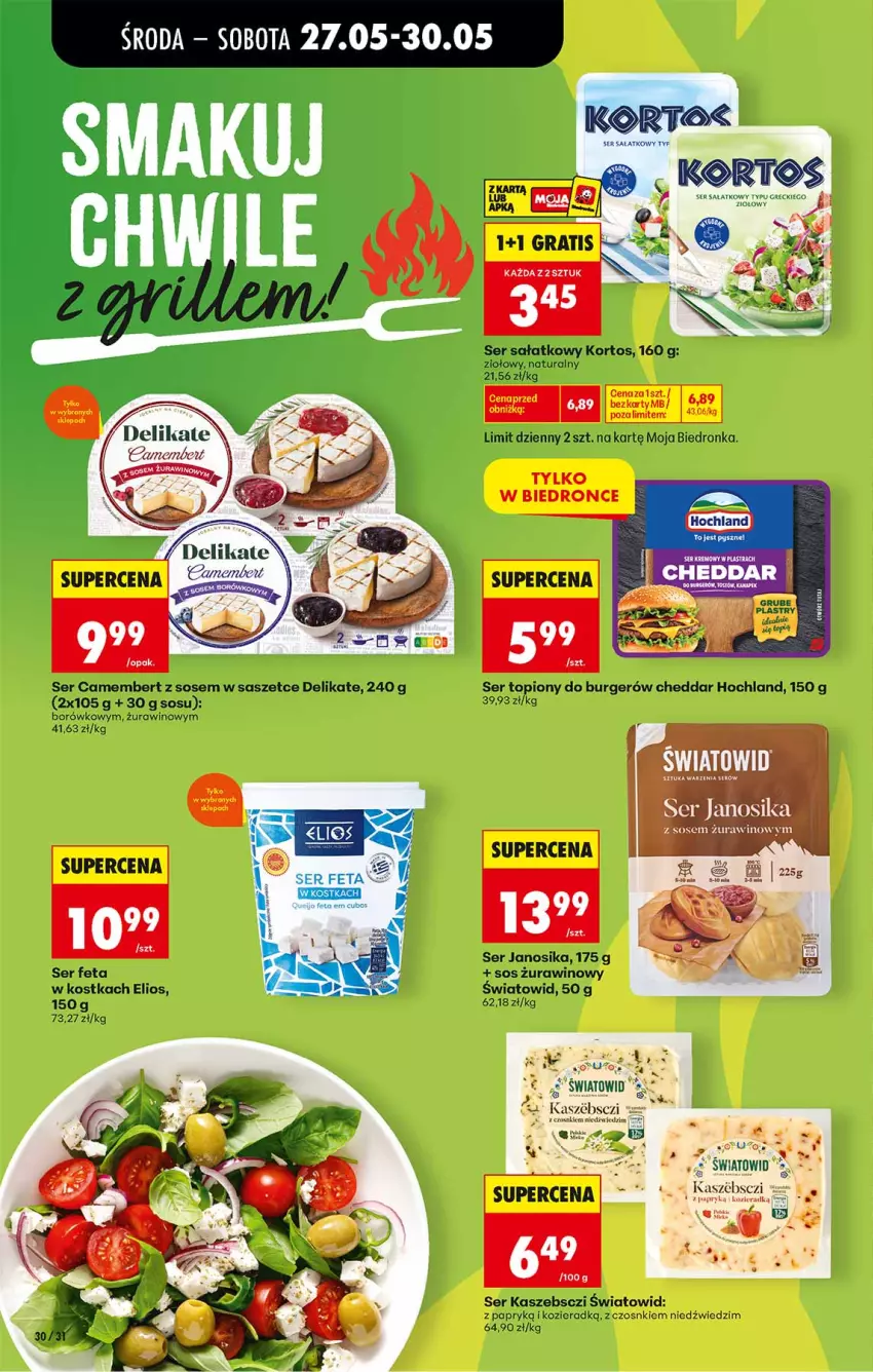 Gazetka promocyjna Biedronka - Od Środy - ważna 27.05 do 28.05.2026 - strona 30 - produkty: Burger, Camembert, Cheddar, Feta, Hochland, Sałat, Ser, Ser topiony, Sos, Top, Wino