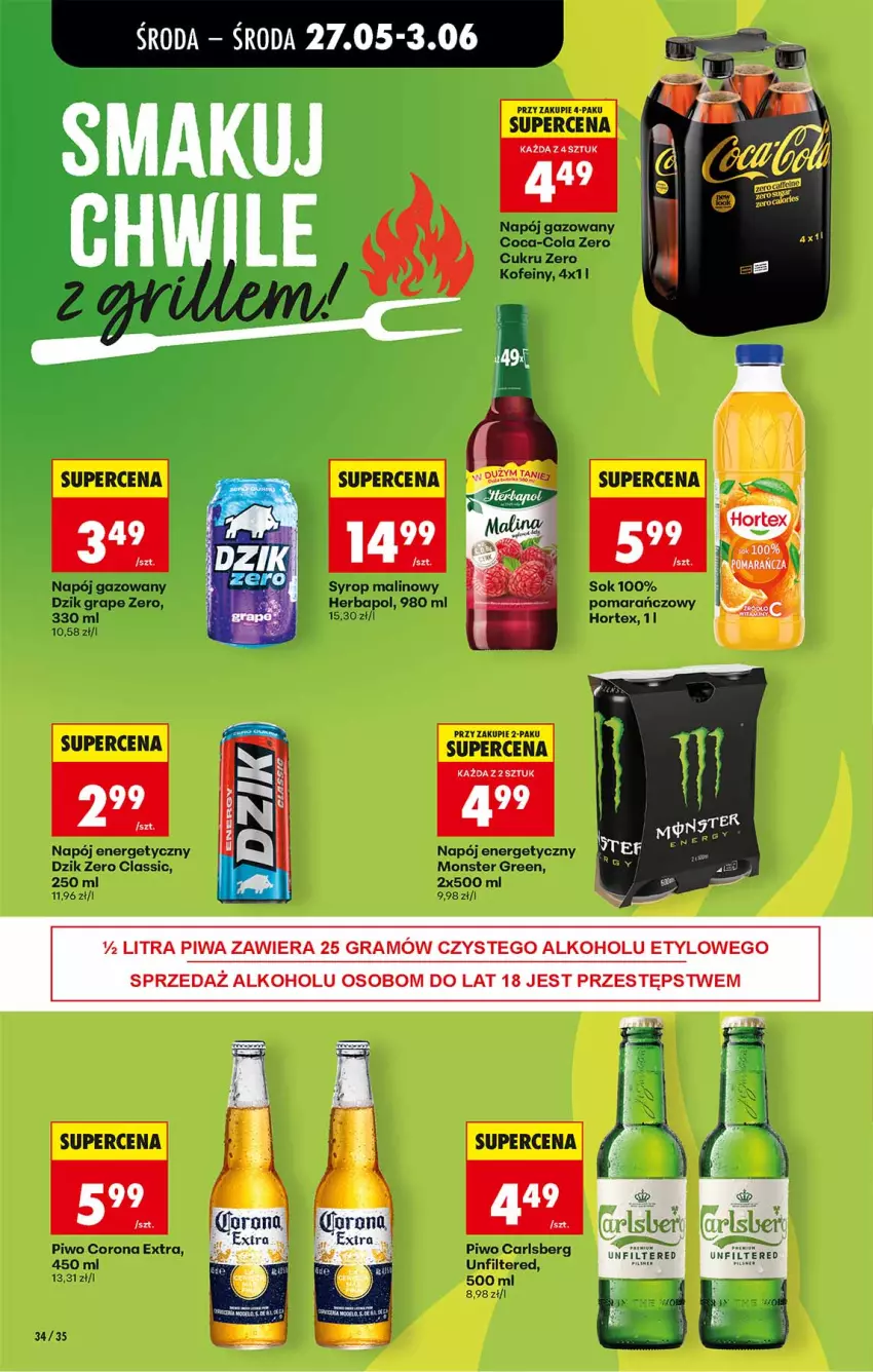 Gazetka promocyjna Biedronka - Od Środy - ważna 27.05 do 28.05.2026 - strona 34 - produkty: Carlsberg, Coca-Cola, Corona Extra, Gra, Herbapol, Hortex, Napój, Napój energetyczny, Napój gazowany, Piwo, Sok, Syrop