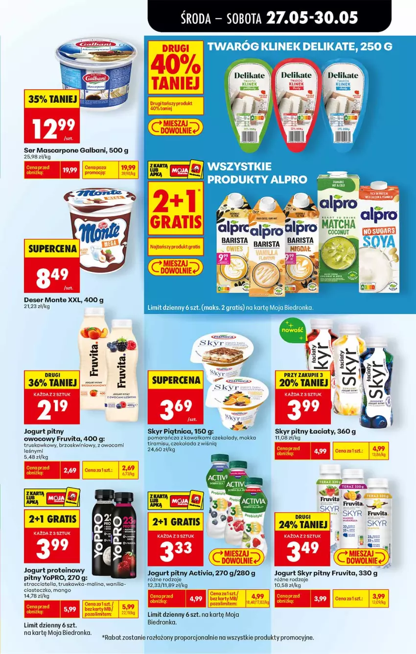 Gazetka promocyjna Biedronka - Od Środy - ważna 27.05 do 28.05.2026 - strona 41 - produkty: Activia, Alpro, Czekolada, Deser, Fa, Galbani, Gra, Jogurt, Jogurt pitny, Kawa, Koc, Mascarpone, Monte, Piątnica, Por, Ser, Twaróg