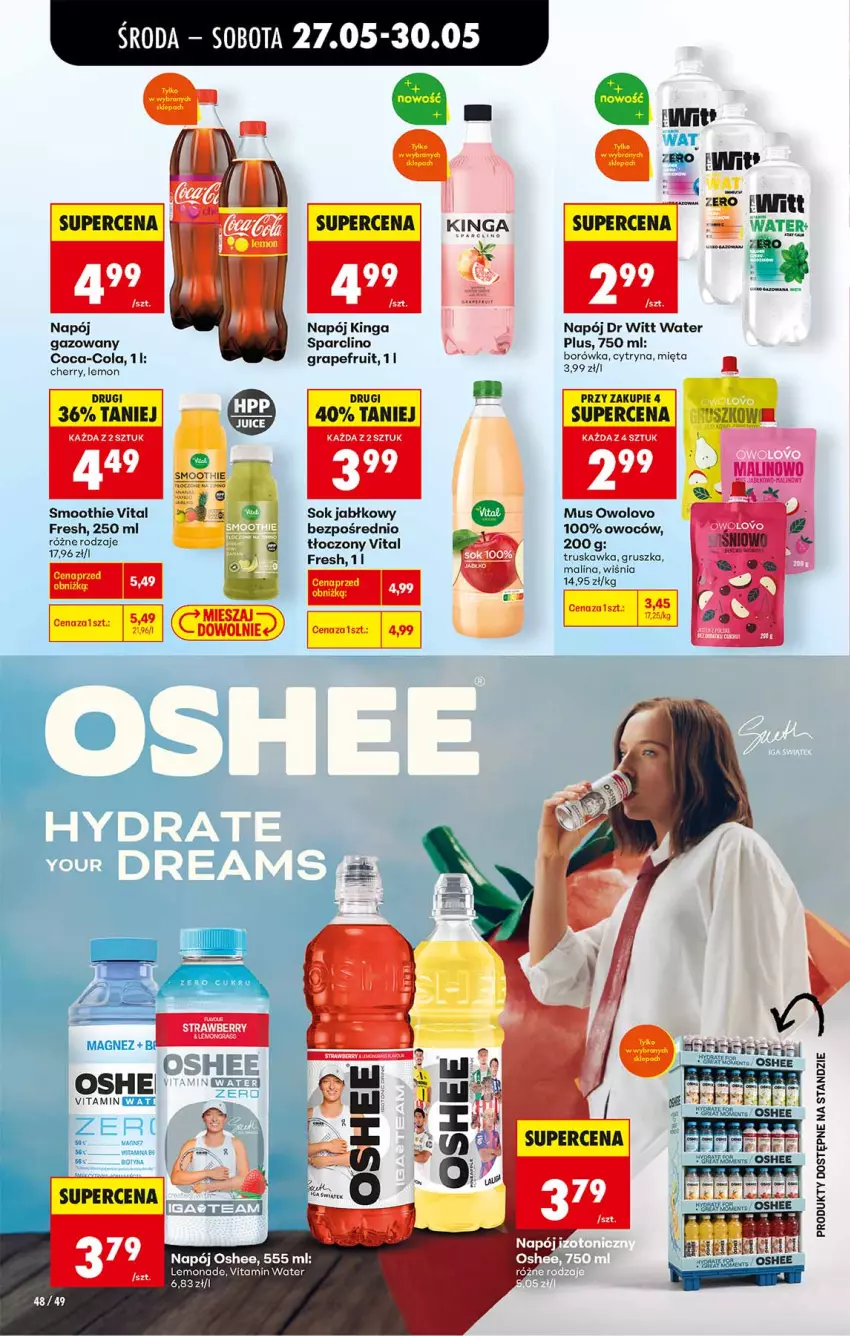 Gazetka promocyjna Biedronka - Od Środy - ważna 27.05 do 28.05.2026 - strona 48 - produkty: Borówka, Clin, Coca-Cola, Gra, Mięta, Mus, Napój, Napój gazowany, Oshee, Pur, Smoothie, Sok, Sok jabłkowy