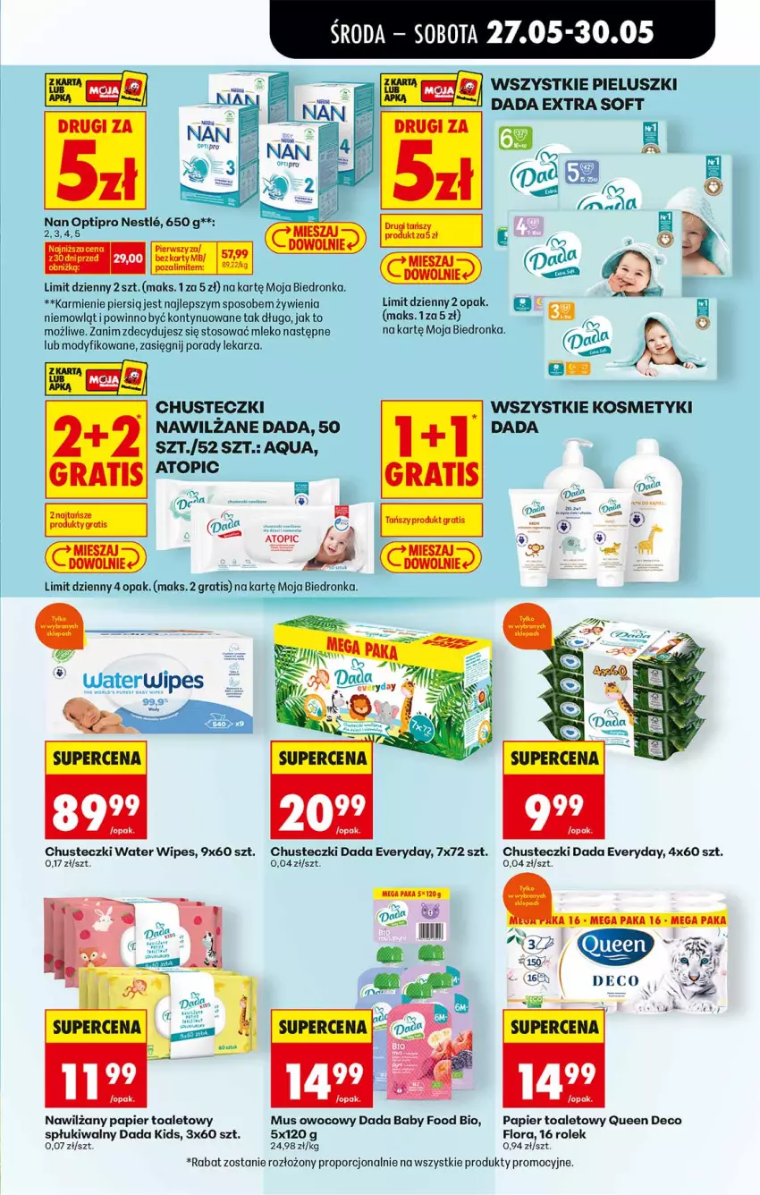 Gazetka promocyjna Biedronka - Od Środy - ważna 27.05 do 28.05.2026 - strona 53 - produkty: Chusteczki, Dada, Fa, Flora, Gra, Karmi, Mleko, Mus, NAN Optipro, Nawilżany papier, O nas, Papier, Papier toaletowy, Por