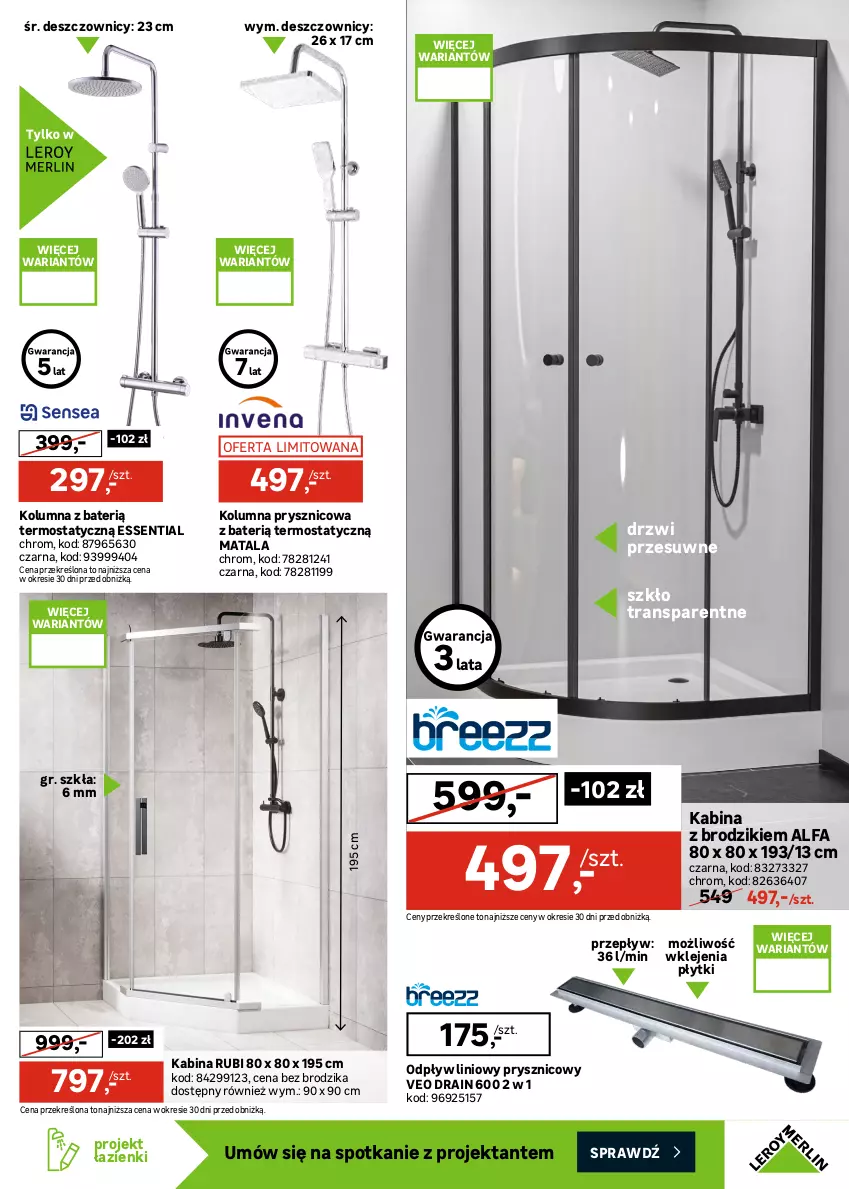Gazetka promocyjna Leroy Merlin - Gazetka Leroy Merlin - ważna 12.08 do 08.09.2026 - strona 21 - produkty: Bateria, Bateria umywalkowa, Brodzik, Drzwi, Fa, Klej, Termos, Tran