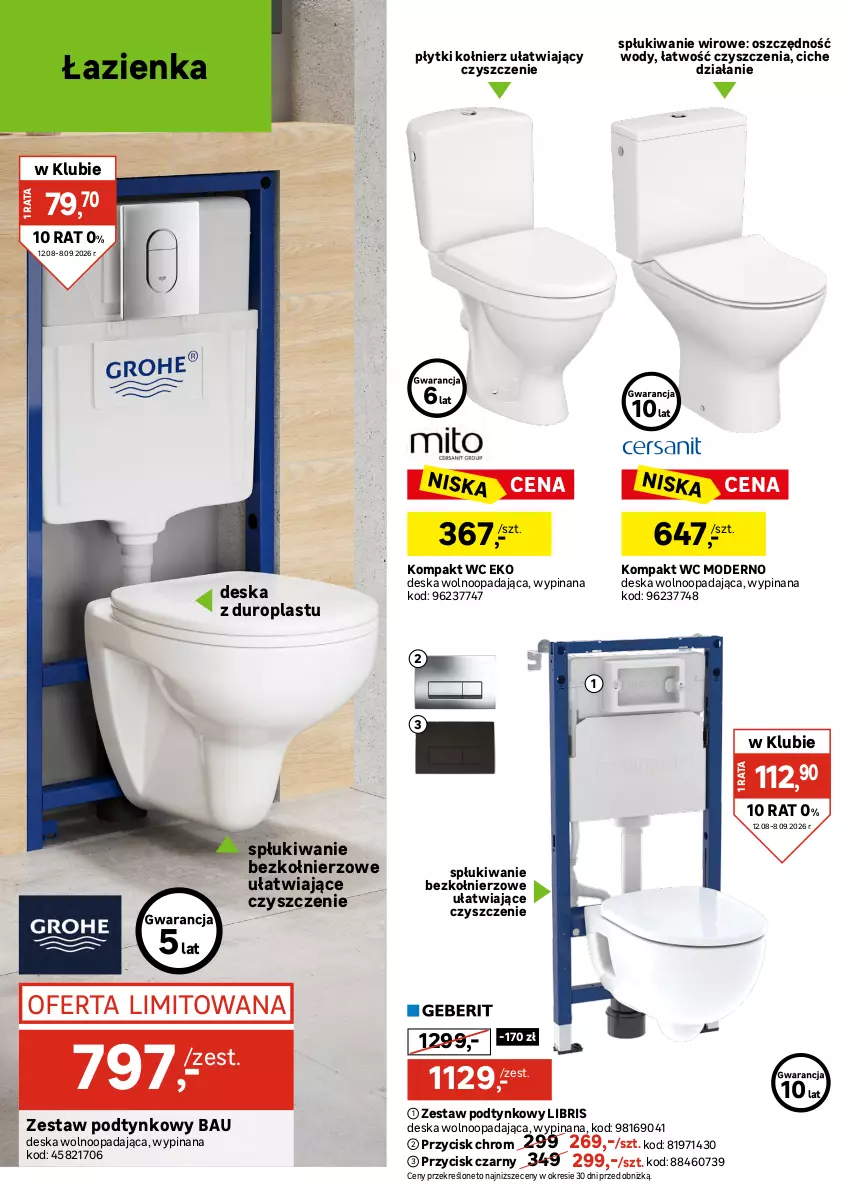 Gazetka promocyjna Leroy Merlin - Gazetka Leroy Merlin - ważna 12.08 do 08.09.2026 - strona 22 - produkty: Deska sedesowa, Deska wolnoopadająca, Kompakt WC, Zestaw podtynkowy WC