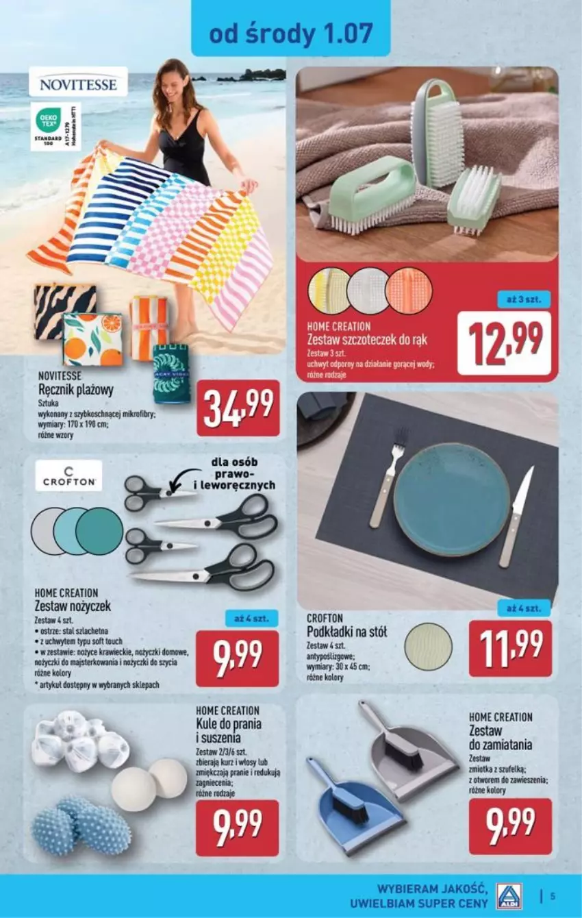 Gazetka promocyjna Aldi - Artykuły przemysłowe i tekstylia - ważna 01.07 do 04.07.2026 - strona 5 - produkty: Noż, Nożyce, Nożyczki, Podkład, Ręcznik, Stół