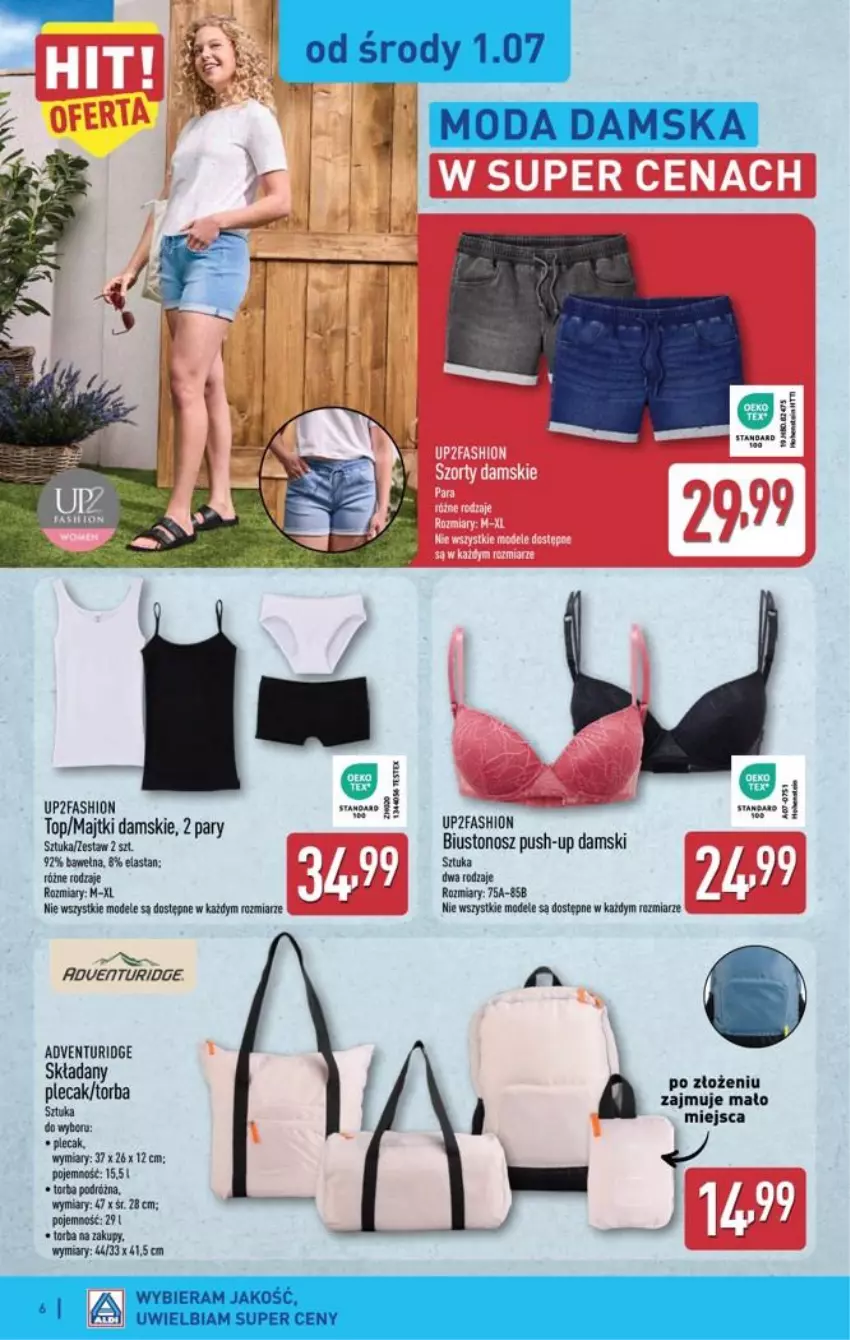 Gazetka promocyjna Aldi - Artykuły przemysłowe i tekstylia - ważna 01.07 do 04.07.2026 - strona 6 - produkty: Biustonosz, Fa, Inka, Majtki, Plecak, Top, Torba, Wełna