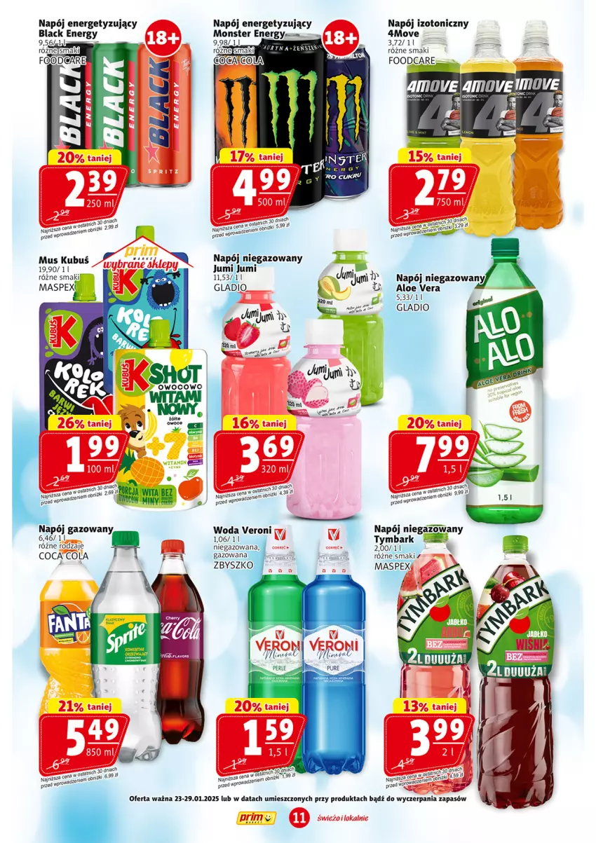 Gazetka promocyjna Prim Market - ważna 23.01 do 29.01.2025 - strona 11 - produkty: Aloe vera, Kubuś, Lack, Mus, Napój, Napój gazowany, Napój izotoniczny, Napój niegazowany, Tymbark, Woda