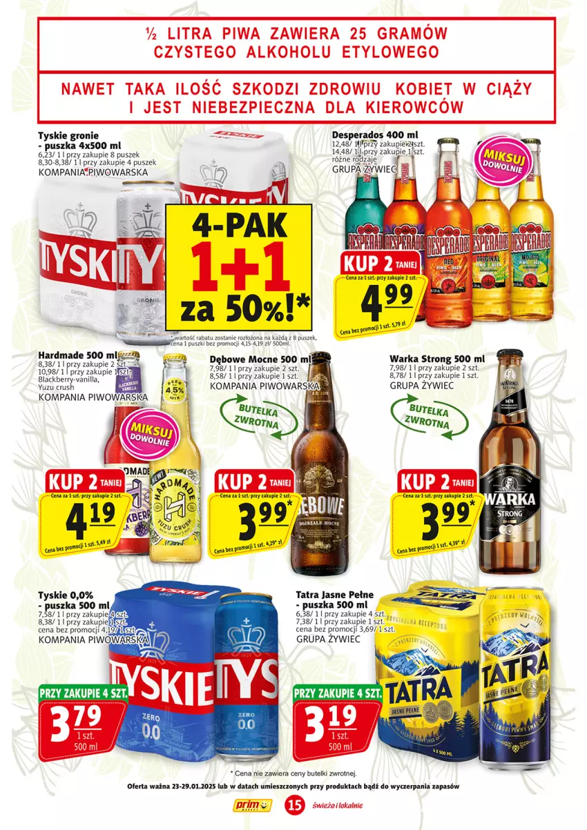 Gazetka promocyjna Prim Market - ważna 23.01 do 29.01.2025 - strona 15 - produkty: Desperados, Fa, Lack, Piwo, Tatra, Tyskie, Warka