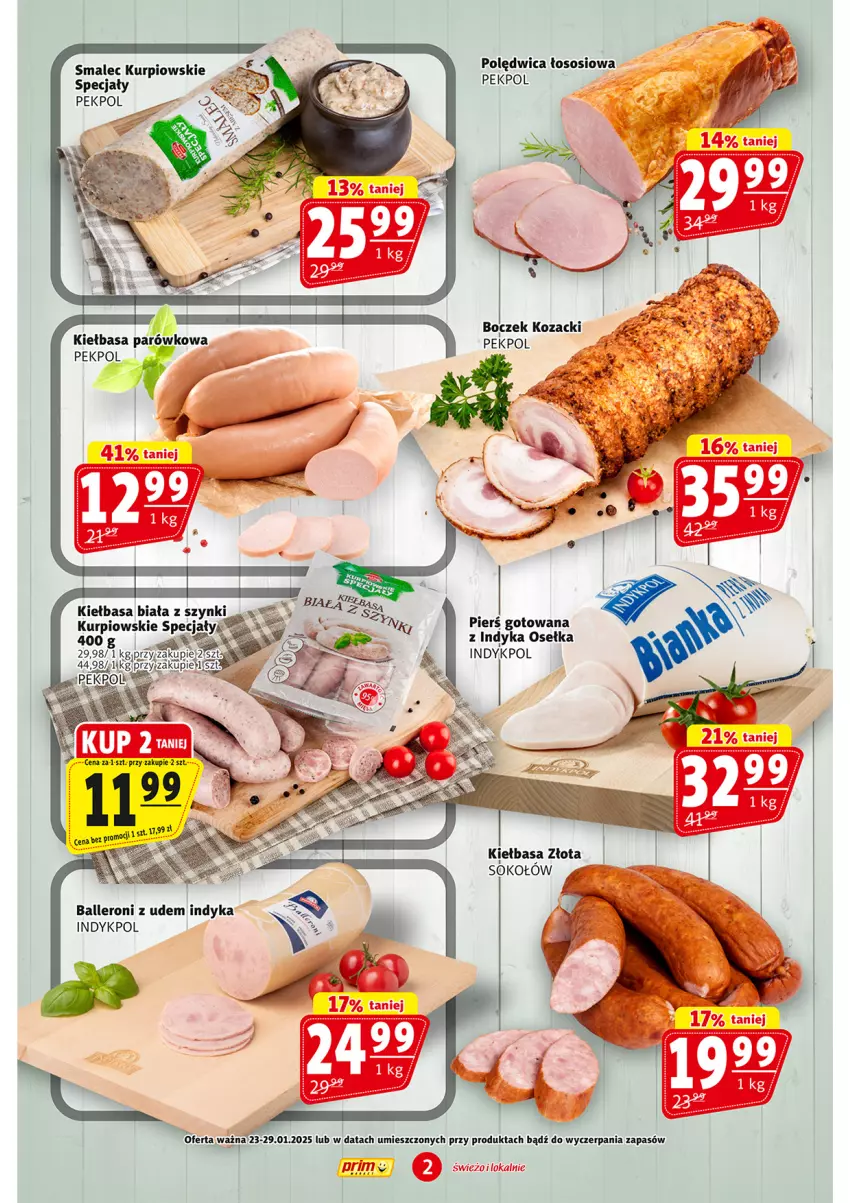 Gazetka promocyjna Prim Market - ważna 23.01 do 29.01.2025 - strona 2 - produkty: Boczek, Kiełbasa, Kiełbasa biała, Pekpol, Polędwica, Smalec, Sos