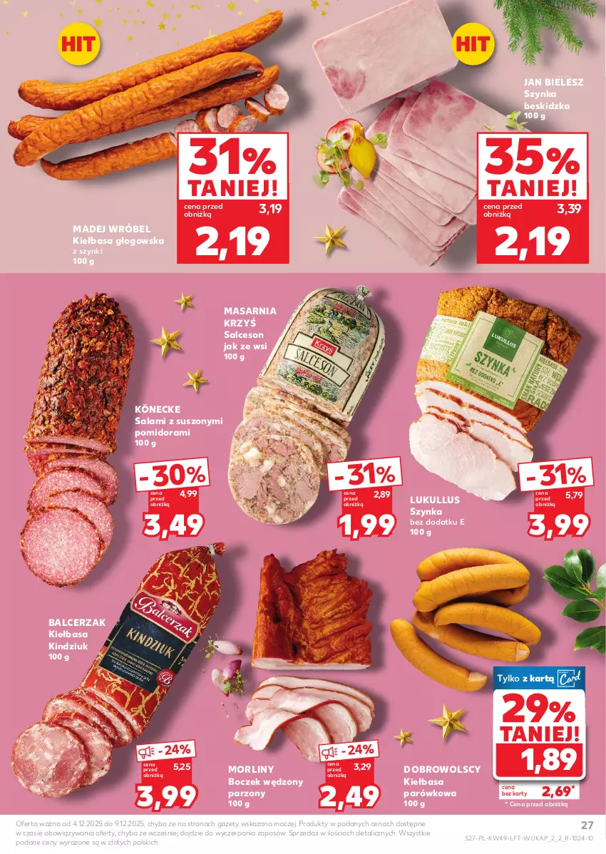 Gazetka promocyjna Kaufland - Gazetka tygodnia - ważna 04.12 do 09.12.2025 - strona 27 - produkty: Boczek, Kiełbasa, Kiełbasa głogowska, Kindziuk, Madej Wróbel, Morliny, Salami, Salceson, Szynka