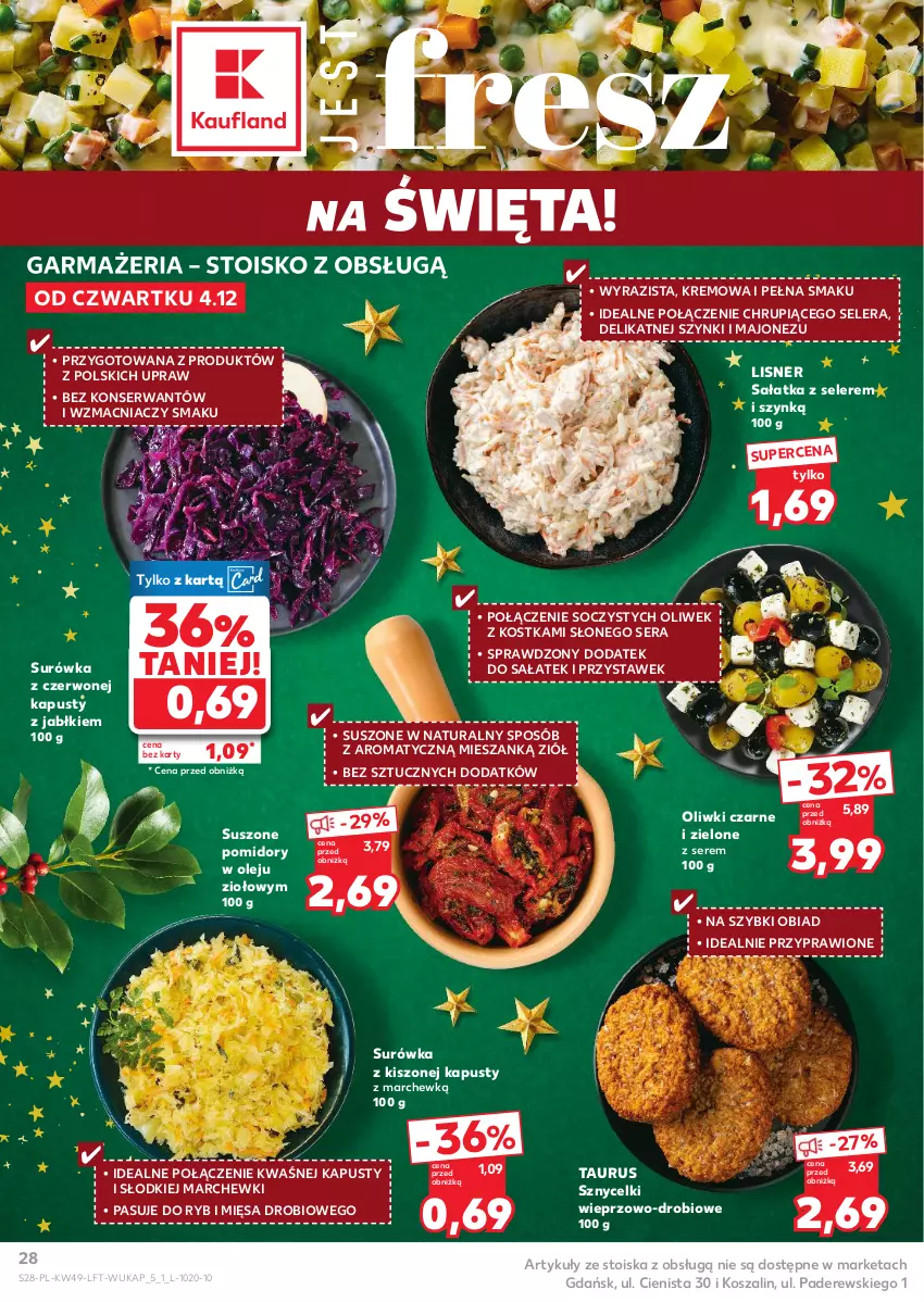 Gazetka promocyjna Kaufland - Gazetka tygodnia - ważna 04.12 do 09.12.2025 - strona 28 - produkty: Kosz, Lisner, Majonez, Olej, Oliwki, Oliwki czarne, Pomidory, Sałat, Sałatka, Ser, Surówka, Suszone pomidory, Szal
