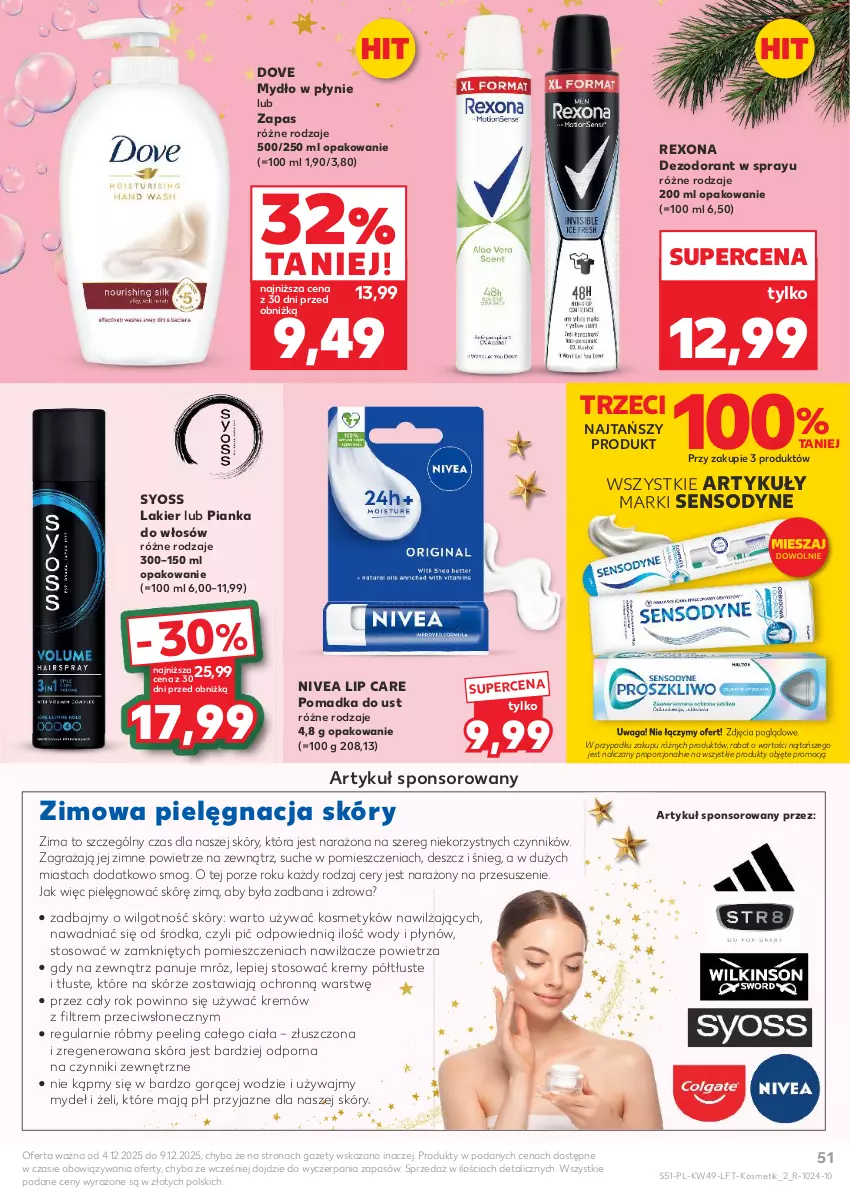 Gazetka promocyjna Kaufland - Gazetka tygodnia - ważna 04.12 do 09.12.2025 - strona 51 - produkty: Dezodorant, Dove, Gra, Lakier, LG, Mydło, Mydło w płynie, Nivea, Peeling, Pianka do włosów, Pielęgnacja skóry, Por, Rexona, Sensodyne, Syoss, Waga