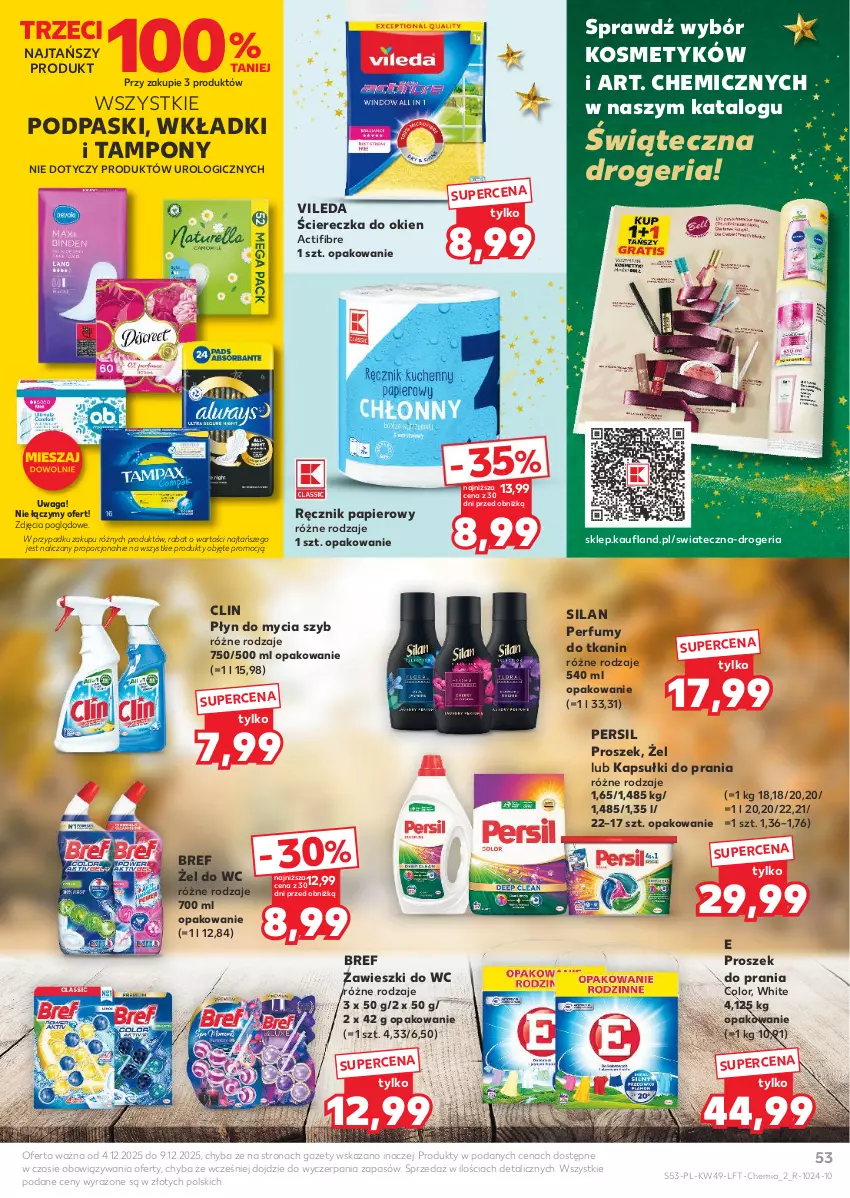 Gazetka promocyjna Kaufland - Gazetka tygodnia - ważna 04.12 do 09.12.2025 - strona 53 - produkty: Bref, Clin, Kapsułki do prania, Papier, Perfum, Persil, Płyn do mycia, Podpaski, Por, Proszek do prania, Ręcznik, Silan, Tampony, Vileda, Waga, Wkładki, Zawieszki