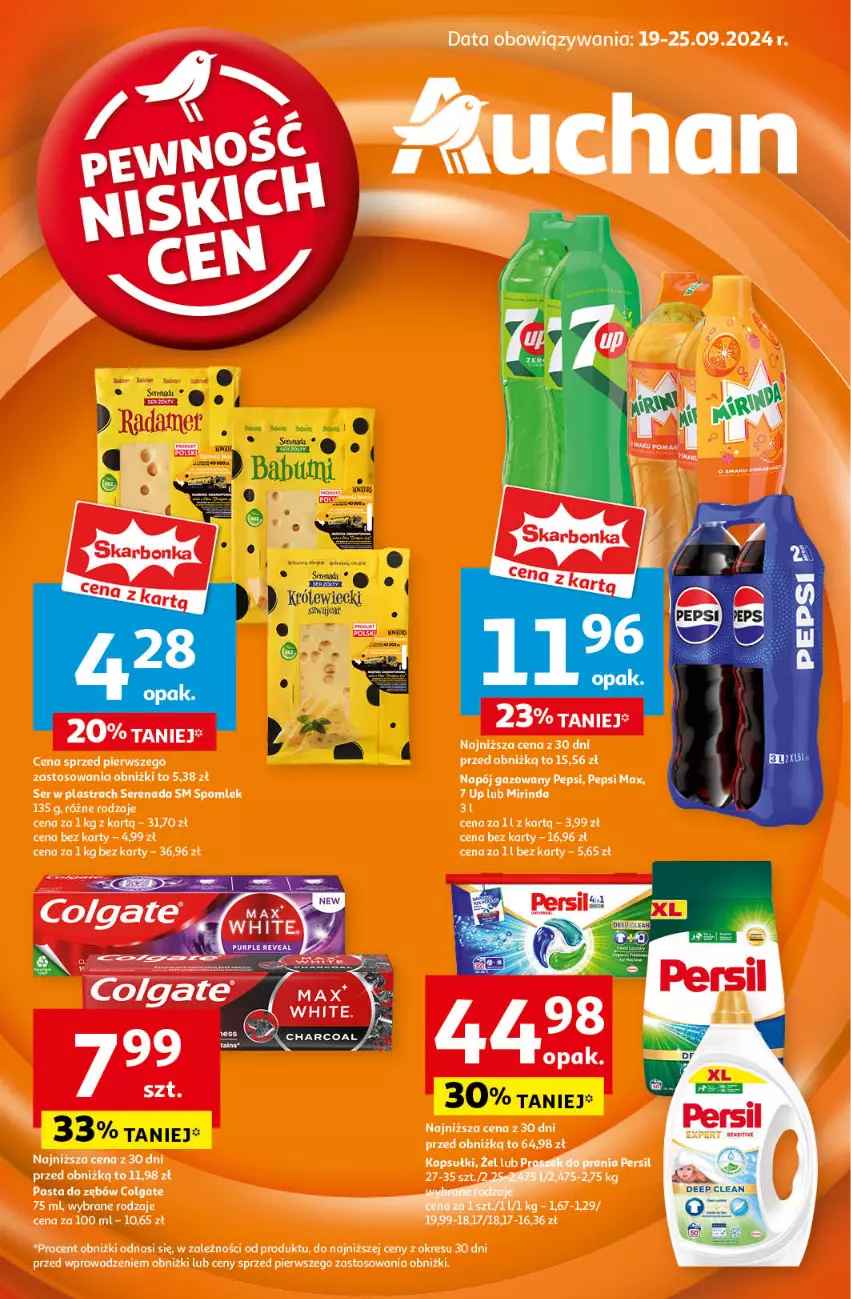 Gazetka promocyjna Auchan - Pewność Niskich Cen Hipermarket - ważna 19.09 do 25.09.2024 - strona 1 - produkty: Colgate, LG, Napój, Napój gazowany, Pasta do zębów, Pepsi, Pepsi max, Ser