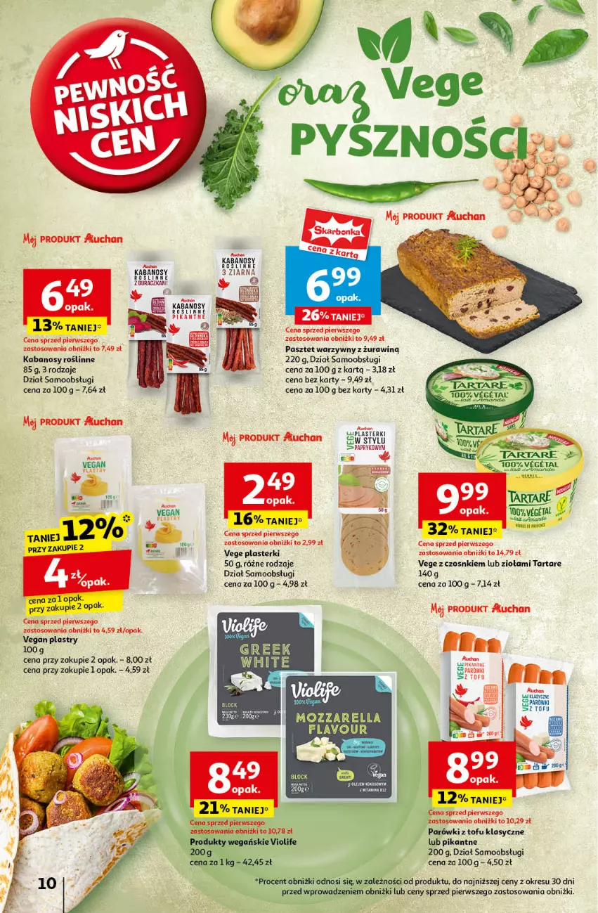 Gazetka promocyjna Auchan - Pewność Niskich Cen Hipermarket - ważna 19.09 do 25.09.2024 - strona 12 - produkty: Kabanos, Mozzarella, Parówki, Pasztet, Plasterki, Tarta, Tartare, Tofu, Vegeta