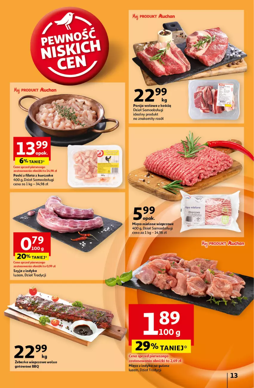 Gazetka promocyjna Auchan - Pewność Niskich Cen Hipermarket - ważna 19.09 do 25.09.2024 - strona 15 - produkty: Kurczak, Mięso, Mięso mielone, Mięso z indyka, Por, Rosół