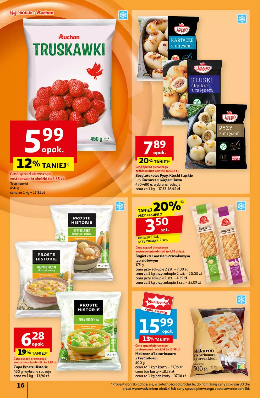 Gazetka promocyjna Auchan - Pewność Niskich Cen Hipermarket - ważna 19.09 do 25.09.2024 - strona 18 - produkty: Bagietka, Kurczak, Makaron, Truskawki, Zupa