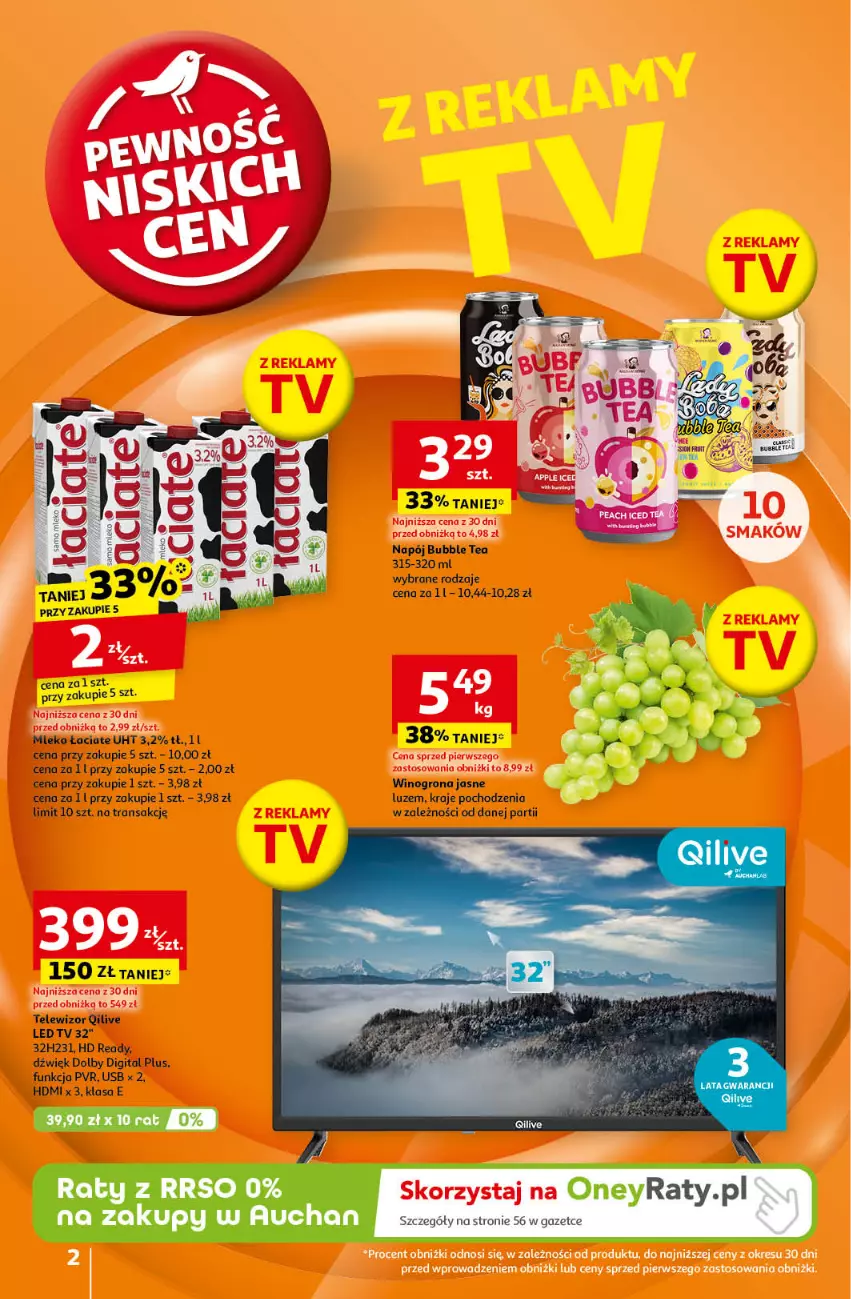 Gazetka promocyjna Auchan - Pewność Niskich Cen Hipermarket - ważna 19.09 do 25.09.2024 - strona 2 - produkty: HD ready, LED TV, Mleko, Napój, Telewizor, Tran, Wino, Winogrona