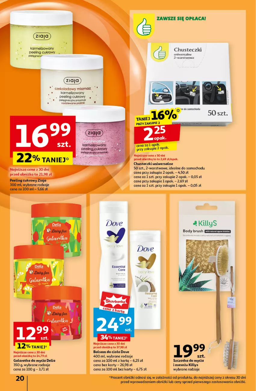 Gazetka promocyjna Auchan - Pewność Niskich Cen Hipermarket - ważna 19.09 do 25.09.2024 - strona 22 - produkty: Balsam do ciała, Body, Chusteczki, Dove, Gala, Galaretka, Killys, Peeling, Szczotka