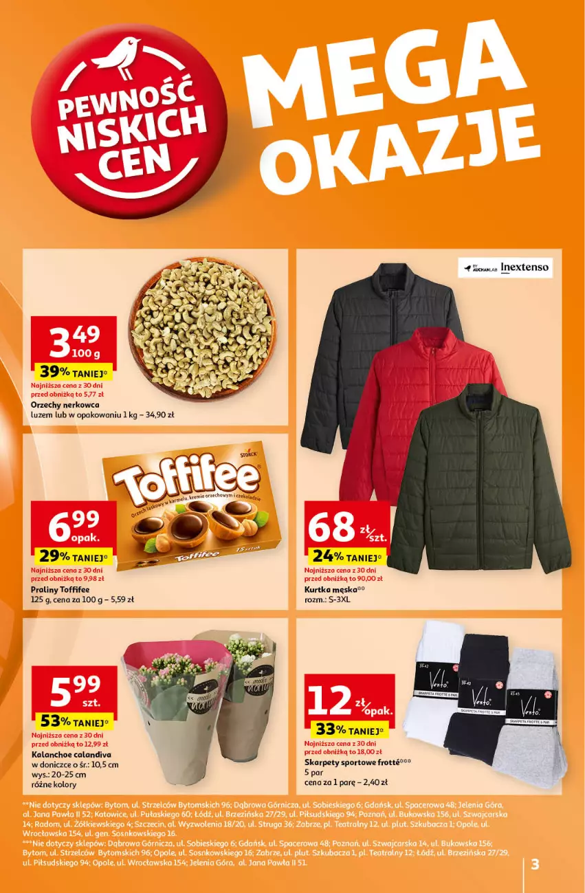 Gazetka promocyjna Auchan - Pewność Niskich Cen Hipermarket - ważna 19.09 do 25.09.2024 - strona 3 - produkty: Kalanchoe, Karp, Kurtka, Por, Praliny, Sport, Toffifee