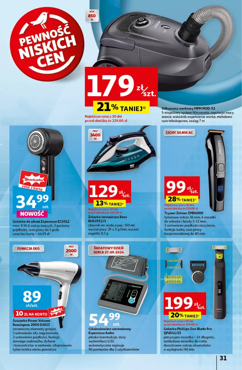 Gazetka promocyjna Auchan - Pewność Niskich Cen Hipermarket - ważna 19.09 do 25.09.2024 - strona 39 - produkty: Akumulator, Ciśnieniomierz, Golarka, Odkurzacz, Orka, Remington, Rura, Ser, Suszarka, Teleskop, Top, Tytan, Zelmer