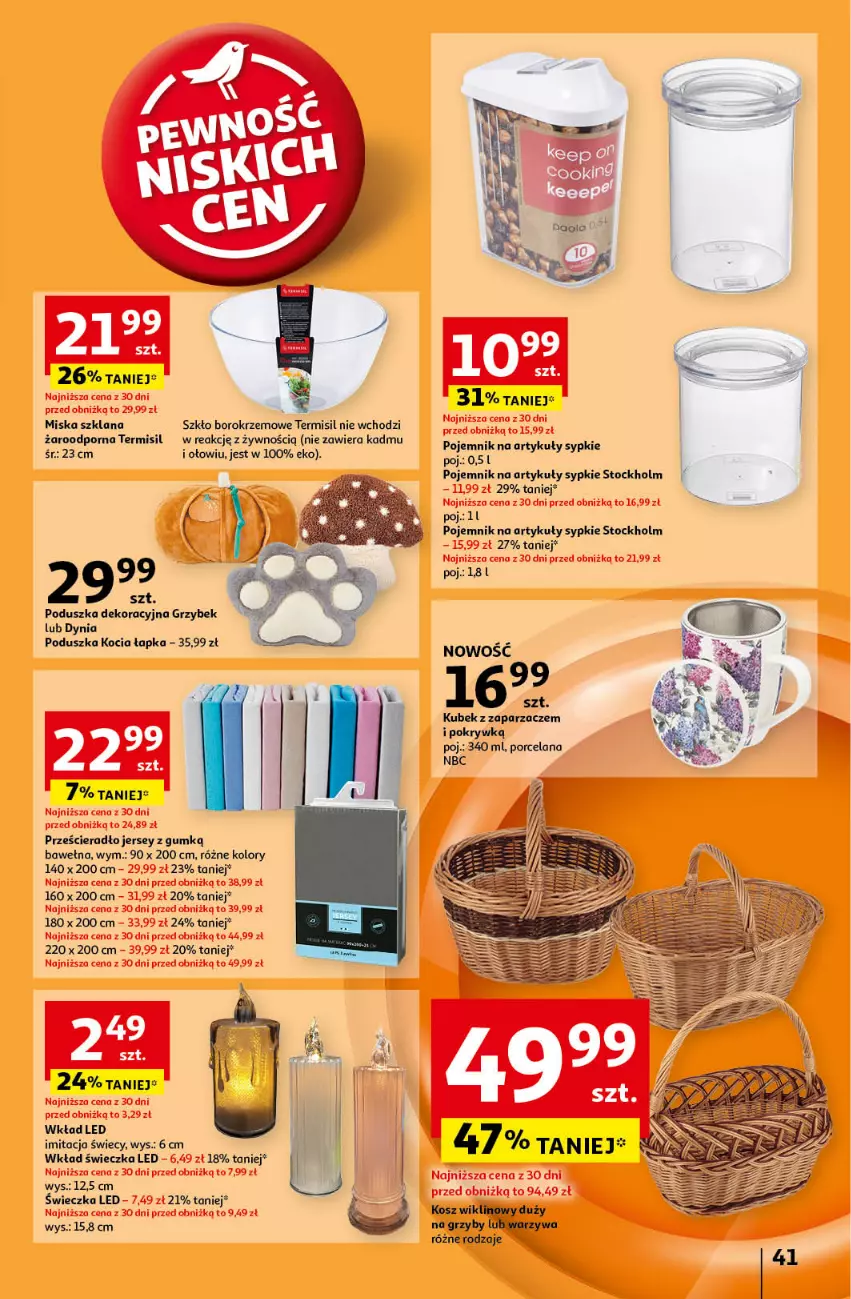 Gazetka promocyjna Auchan - Pewność Niskich Cen Hipermarket - ważna 19.09 do 25.09.2024 - strona 49 - produkty: Grzyby, Koc, Kosz, Kubek, LANA, Miska, Poduszka, Poduszka dekoracyjna, Pojemnik, Por, Prześcieradło, Sos, Stock, Warzywa, Wełna, Zaparzacz