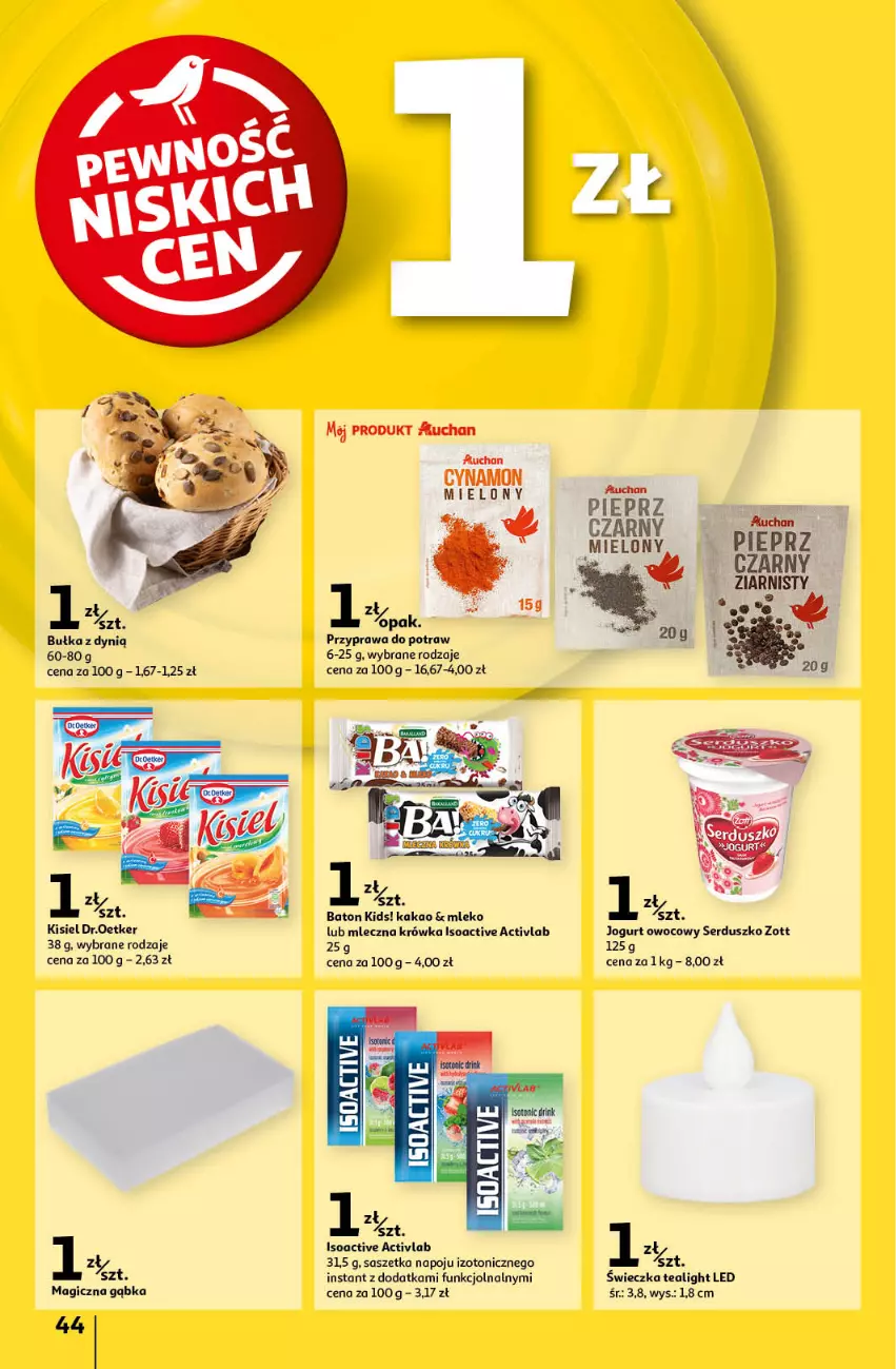 Gazetka promocyjna Auchan - Pewność Niskich Cen Hipermarket - ważna 19.09 do 25.09.2024 - strona 52 - produkty: Baton, Bułka, Dynią, Jogurt, Jogurt owocowy, Kakao, Kisiel, Mleko, Przyprawa do potraw, Ser, Zott