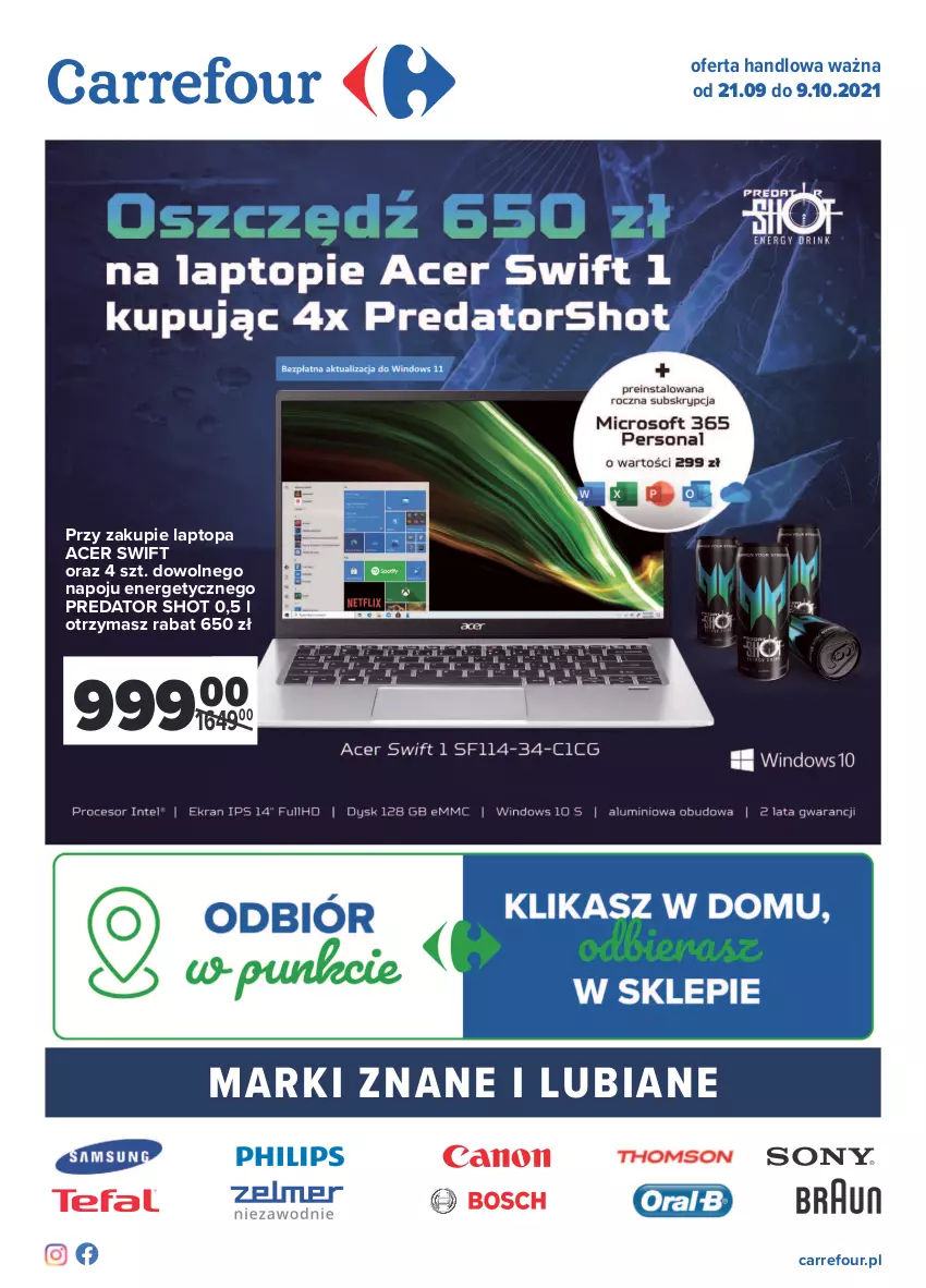 Gazetka promocyjna Carrefour - Gazetka Marki znane i lubiane - ważna 21.09 do 09.10.2021 - strona 1 - produkty: Acer, Top