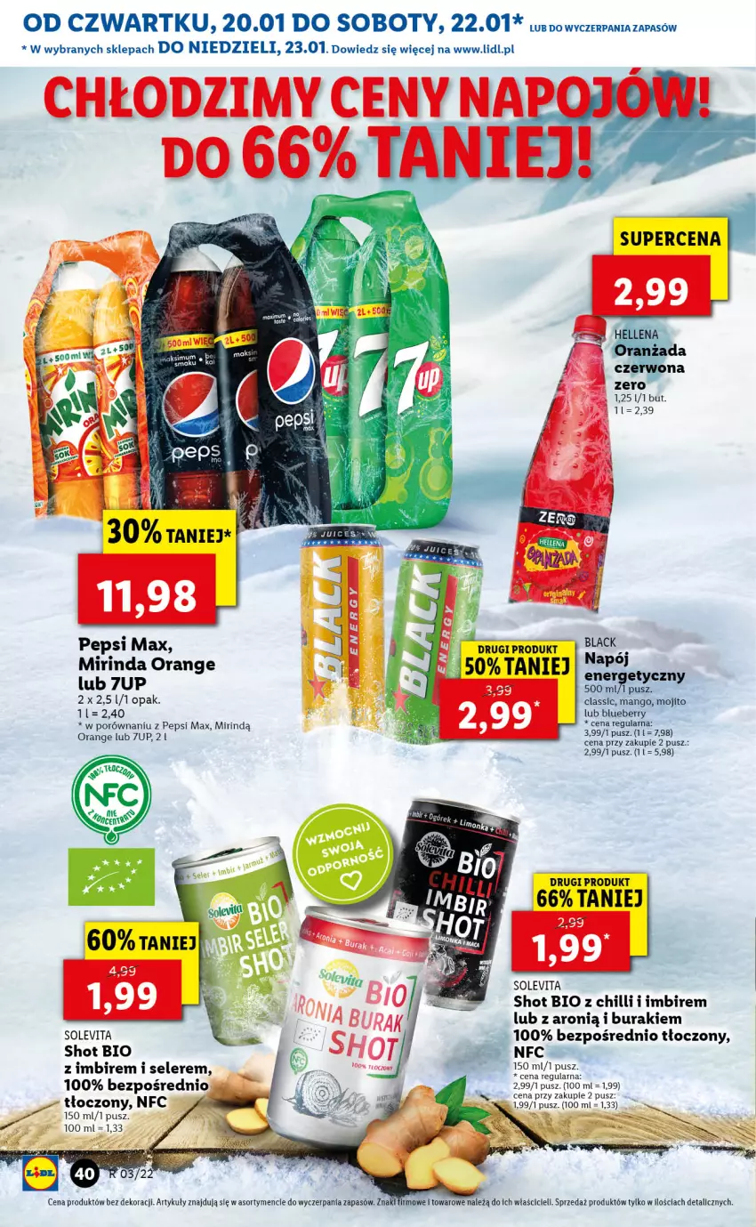 Gazetka promocyjna Lidl - GAZETKA - ważna 20.01 do 23.01.2022 - strona 40 - produkty: 7up, Buraki, Imbir, Lack, Mango, Mirinda, Pepsi, Pepsi max, Por