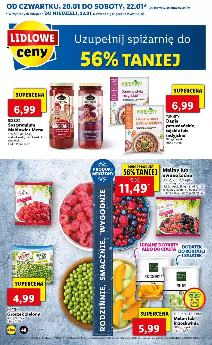 Gazetka promocyjna Lidl - GAZETKA - ważna 20.01 do 23.01.2022 - strona 48 - produkty: Groszek, Hortex, Kuchnia, Melon, Owoce, Sos