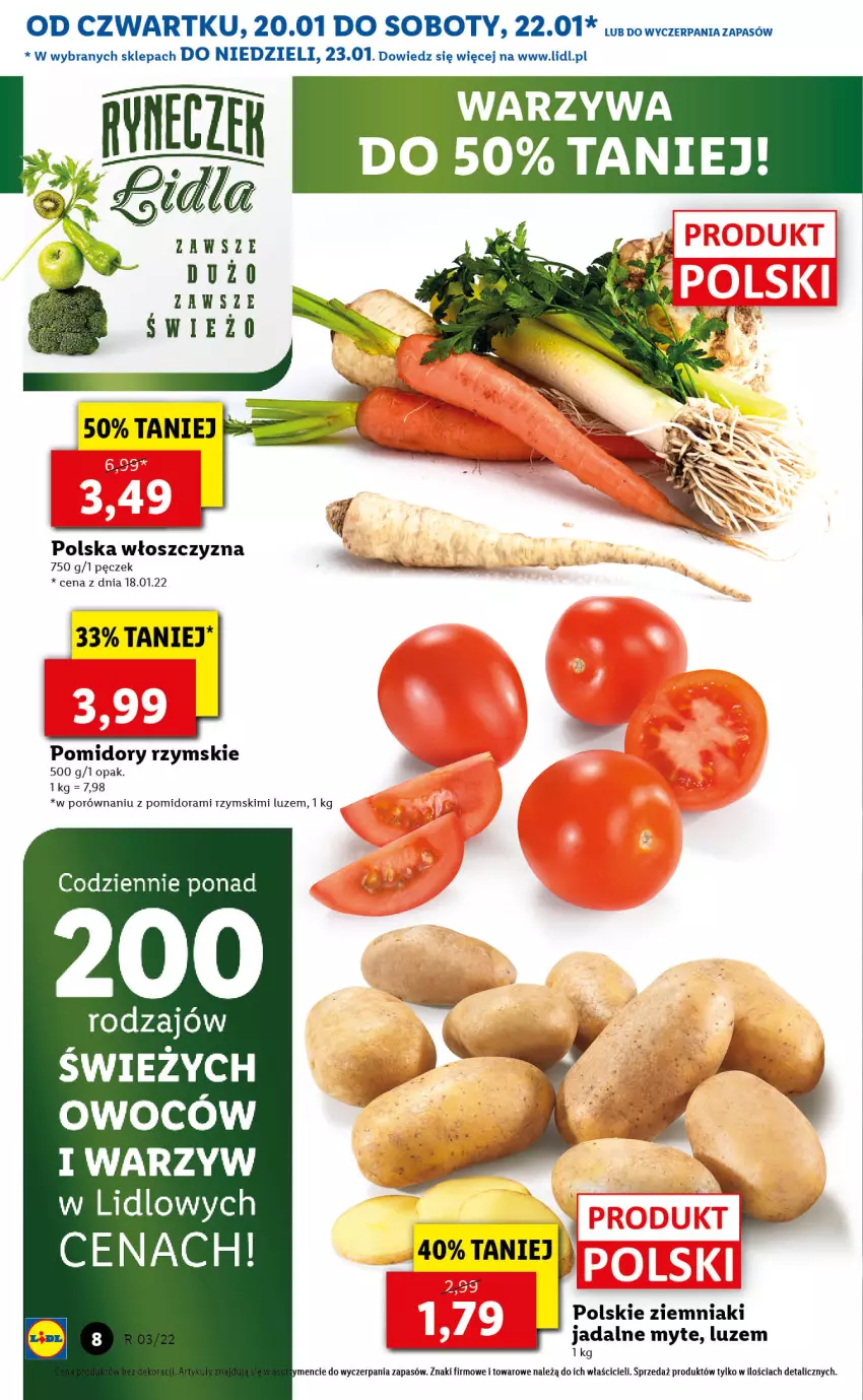 Gazetka promocyjna Lidl - GAZETKA - ważna 20.01 do 23.01.2022 - strona 8 - produkty: Miecz, Pomidory, Por, Warzywa, Ziemniaki