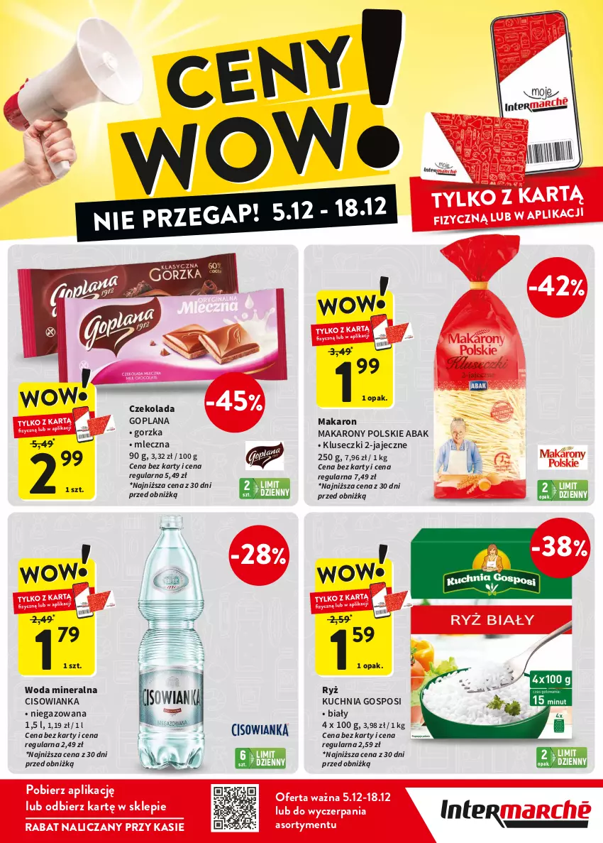 Gazetka promocyjna Intermarche - ważna 05.12 do 18.12.2024 - strona 2 - produkty: Cisowianka, Czekolada, Goplana, Kuchnia, LANA, Makaron, Ryż, Woda, Woda mineralna